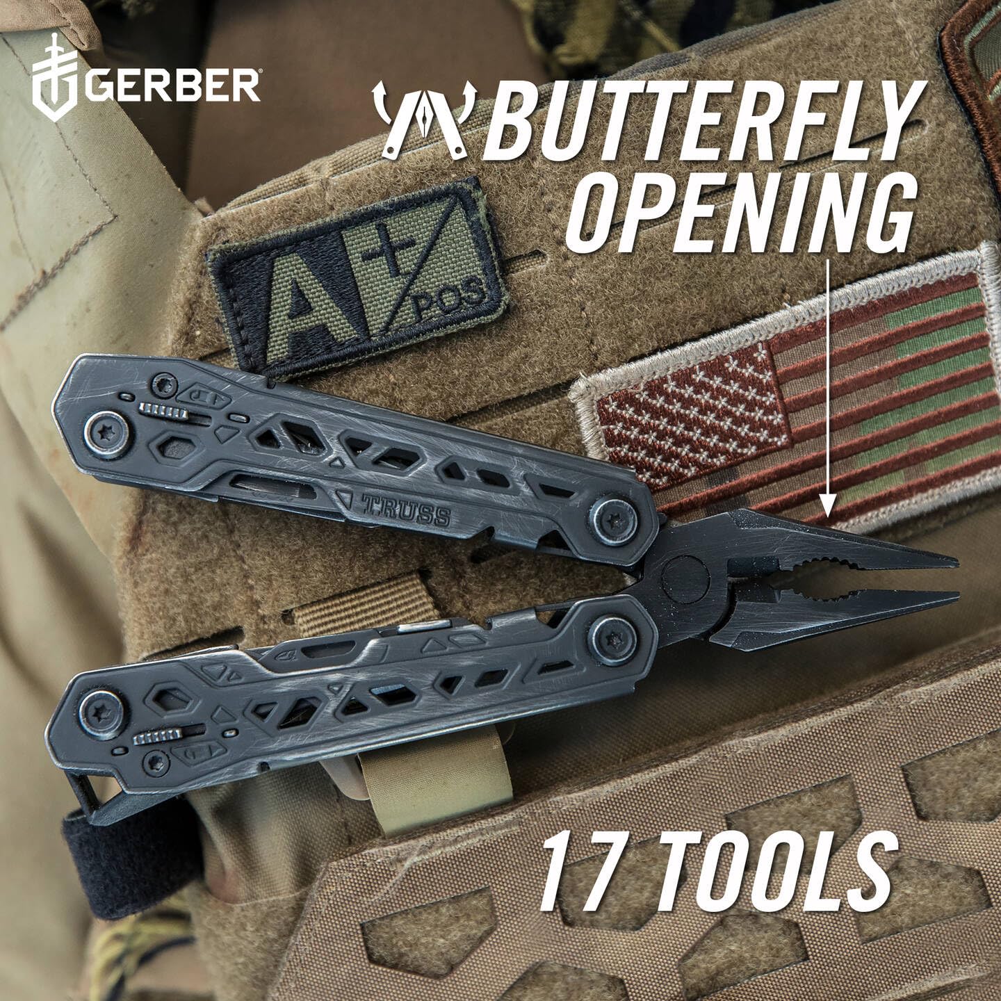 Gerber Herramienta multifunción con funda de nailon y 17 funciones, Truss Multi-tool, Negro, 30-001780