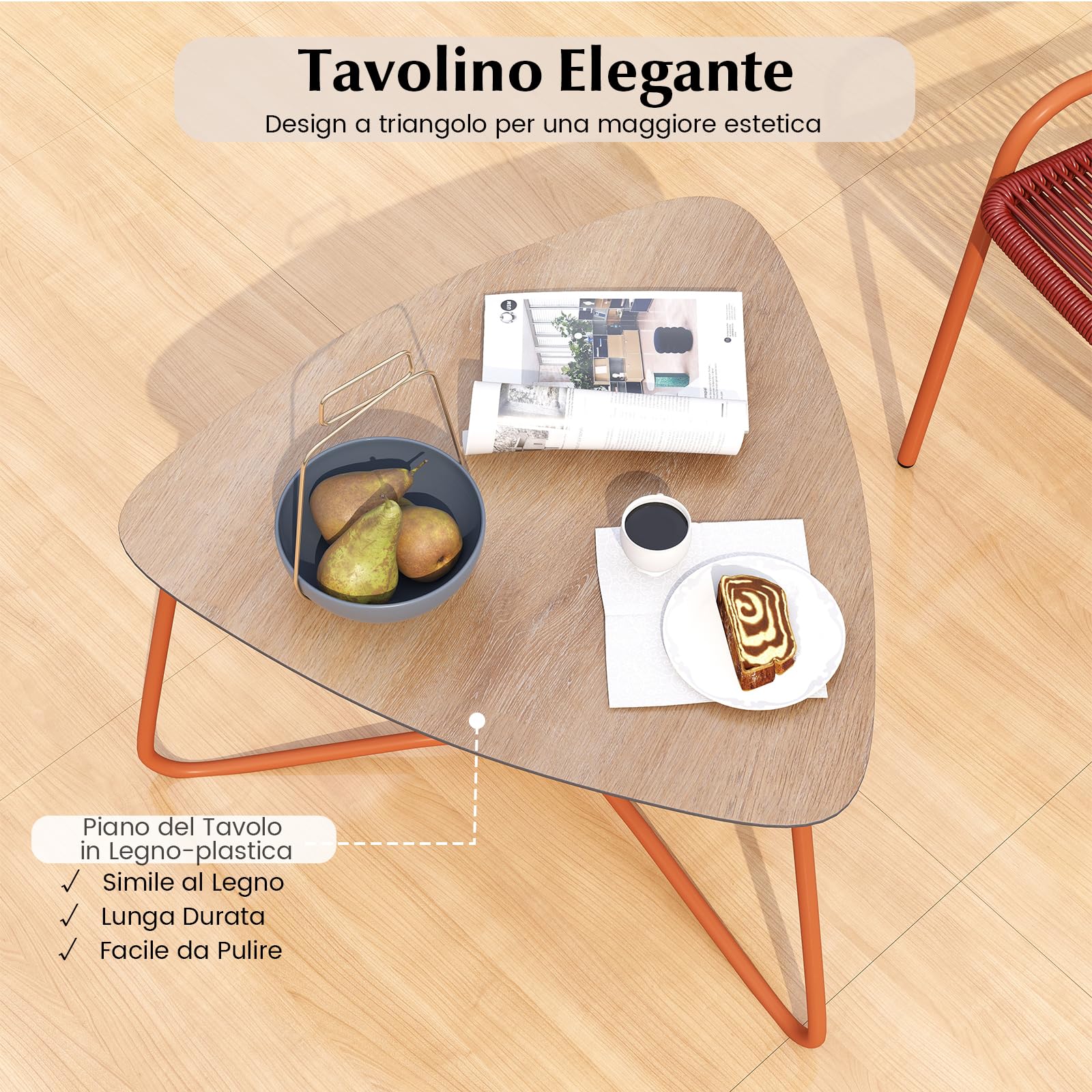 COSTWY Set Salotto da Giardino in Rattan PE, con 2 Sedie e Tavolo Laterale in Legno-Plastica, Set Bistro per Balcone, Portico e Cortile