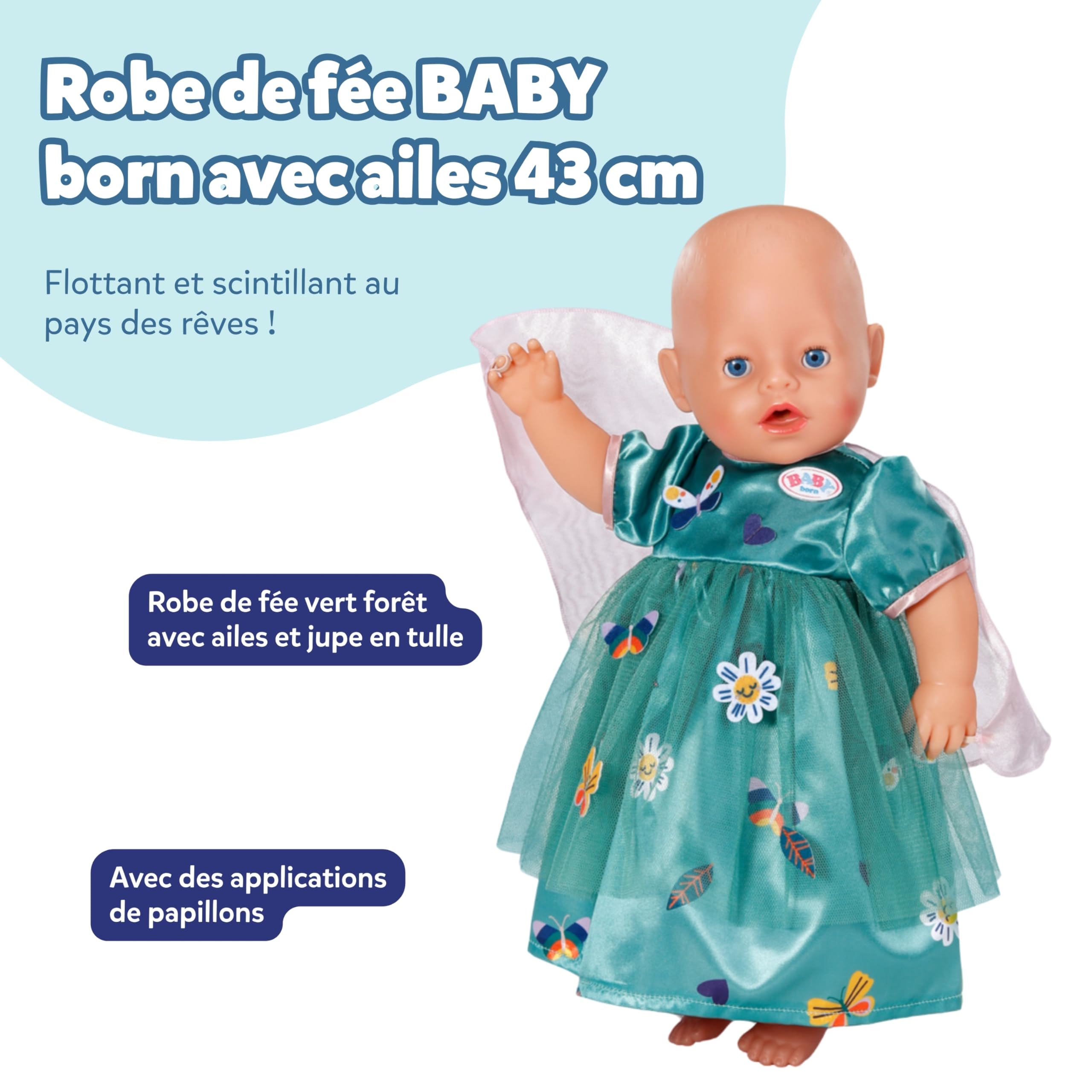 Image secondaire de Robe de Fée Verte pour Poupée BABY born avec Ailes et Papillons