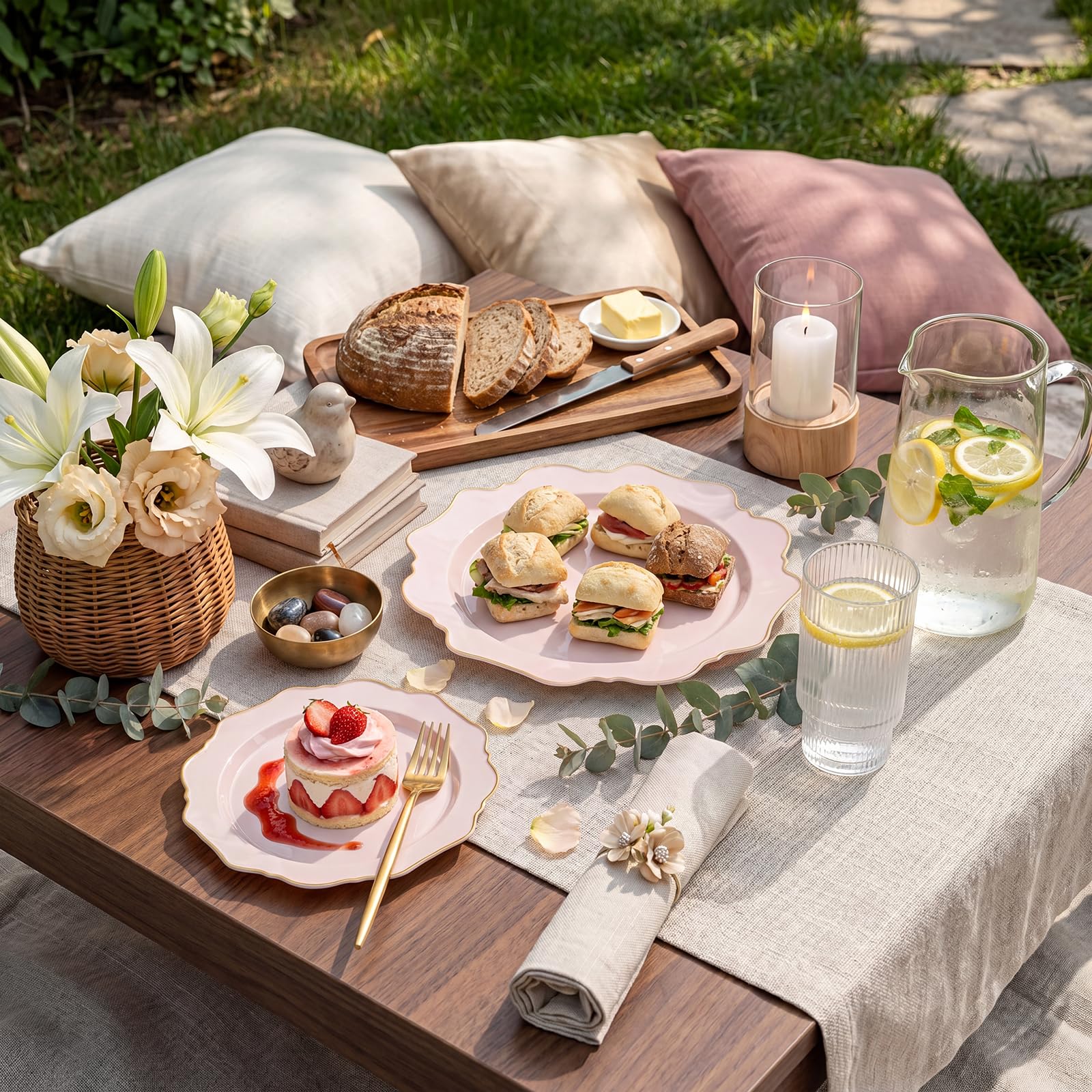 Pink & Gold Disposable Plates - Party Dinnerware -9
