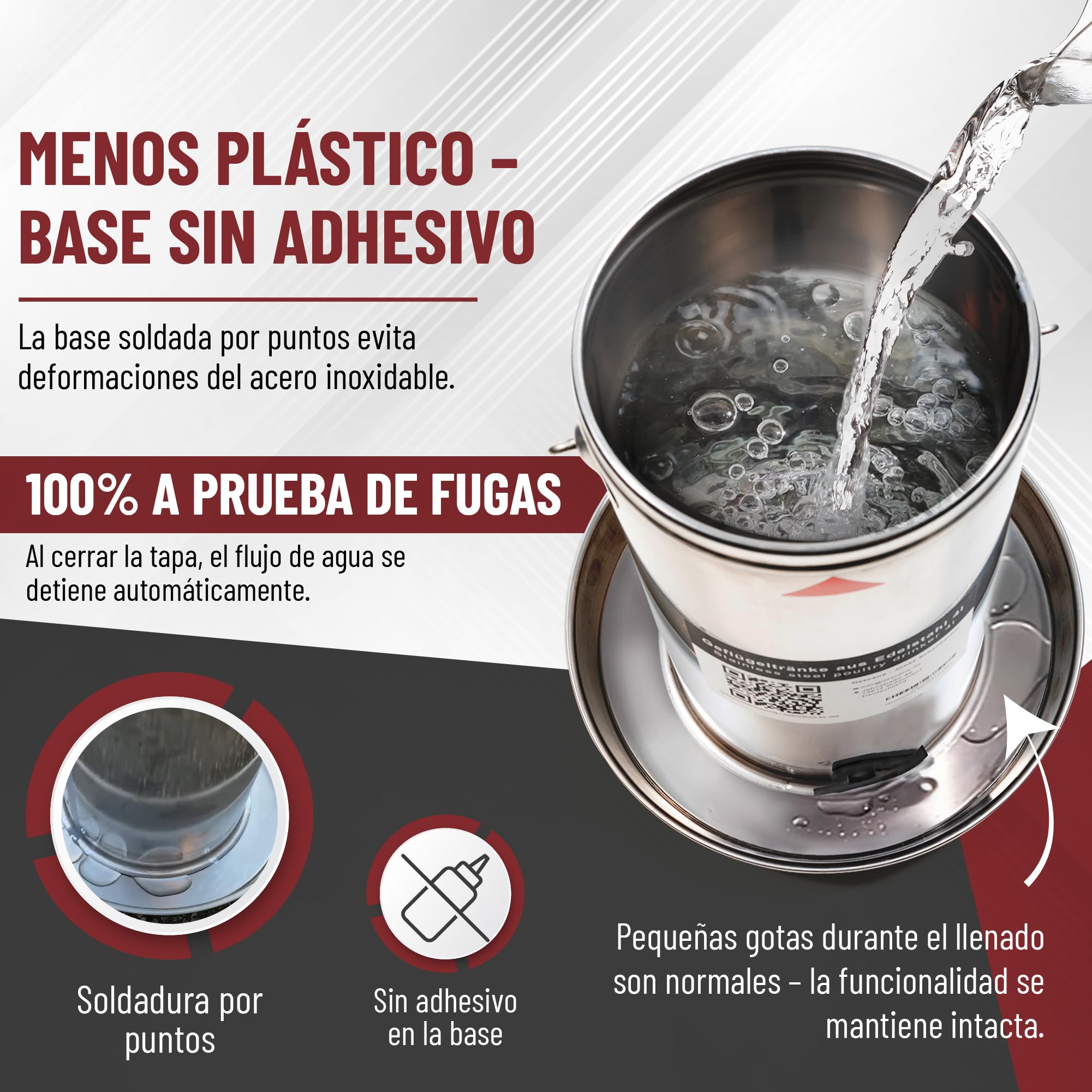 Bebedero para Gallinas 4L de Acero Inoxidable 304 (V2A) – Llenado Superior, Compatible con Calentadores y Placas calefactoras, para gallinero