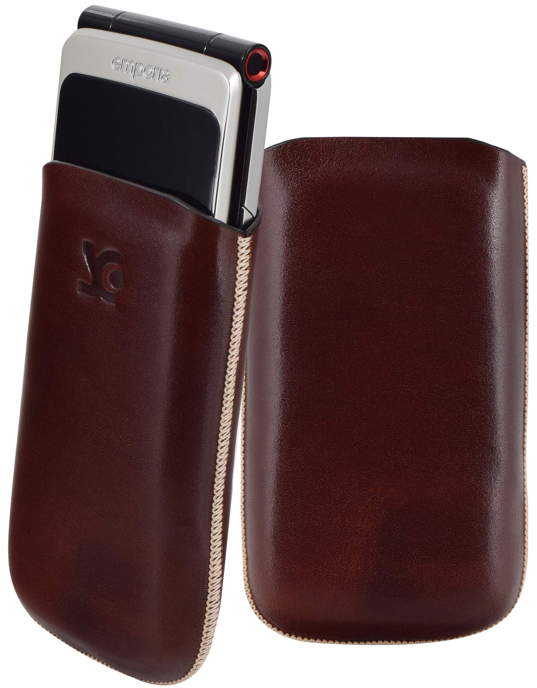 Suncase Custodia In Pelle Per Emporia Smart 3 – Slim-Edition, Fatto A Mano, Con Linguetta E Chiusura Magnetica, Colore Cognac