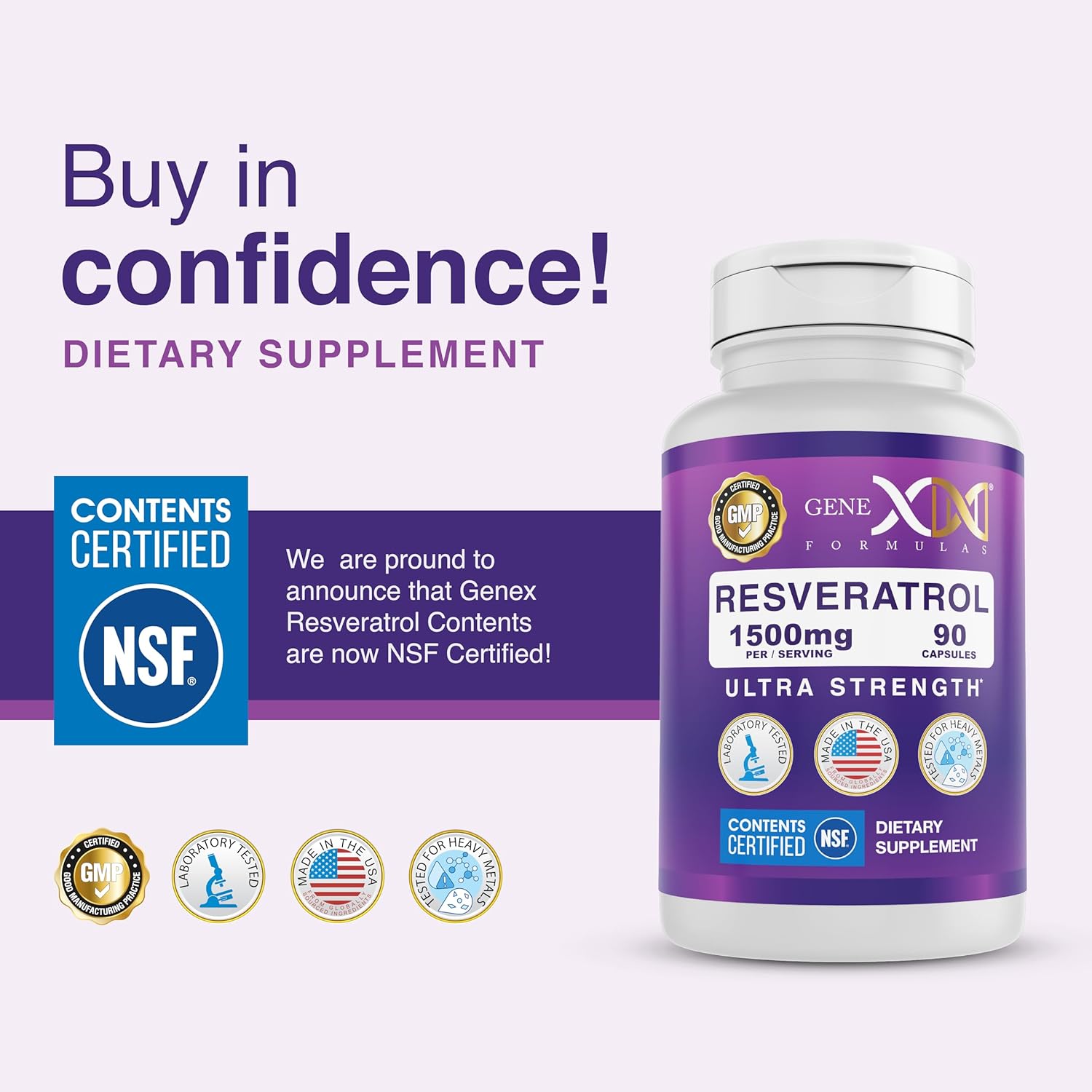 Genex Formulas Resveratrol 1500 mg Supplement for Healthy Aging – NSF Certified for Safety, Quality & Label Accuracy – Potent Antioxidant & Healthy Aging Formula - Gluten Free 90 Count - Image 3