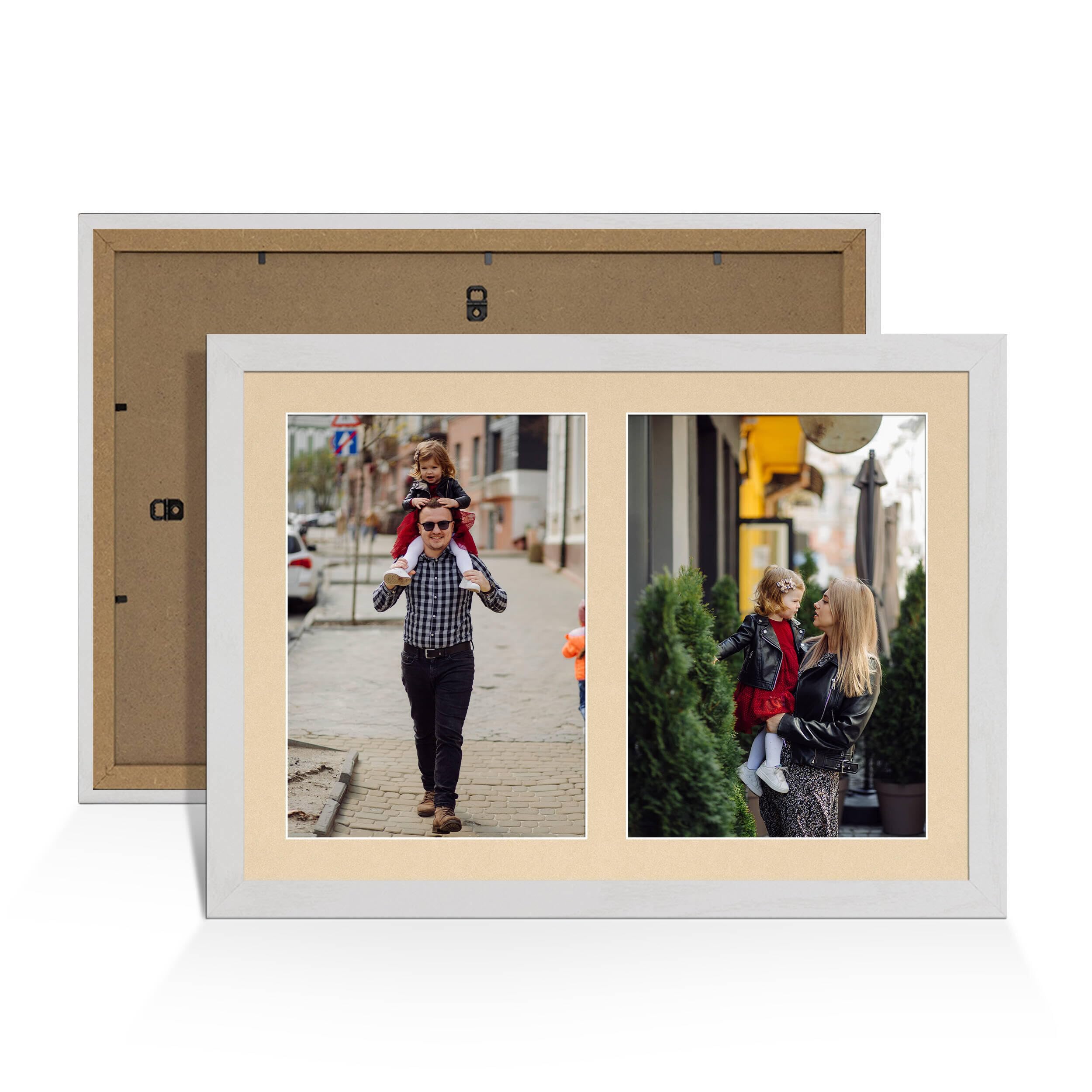 Alison Kingsgate White Ash 20x14 Photo frames for multiple pictures -2 Apertures Collage Frame with Ivory Mount - Holds (2x) A4 Photos - Engineered Wood & Perspex — image 1