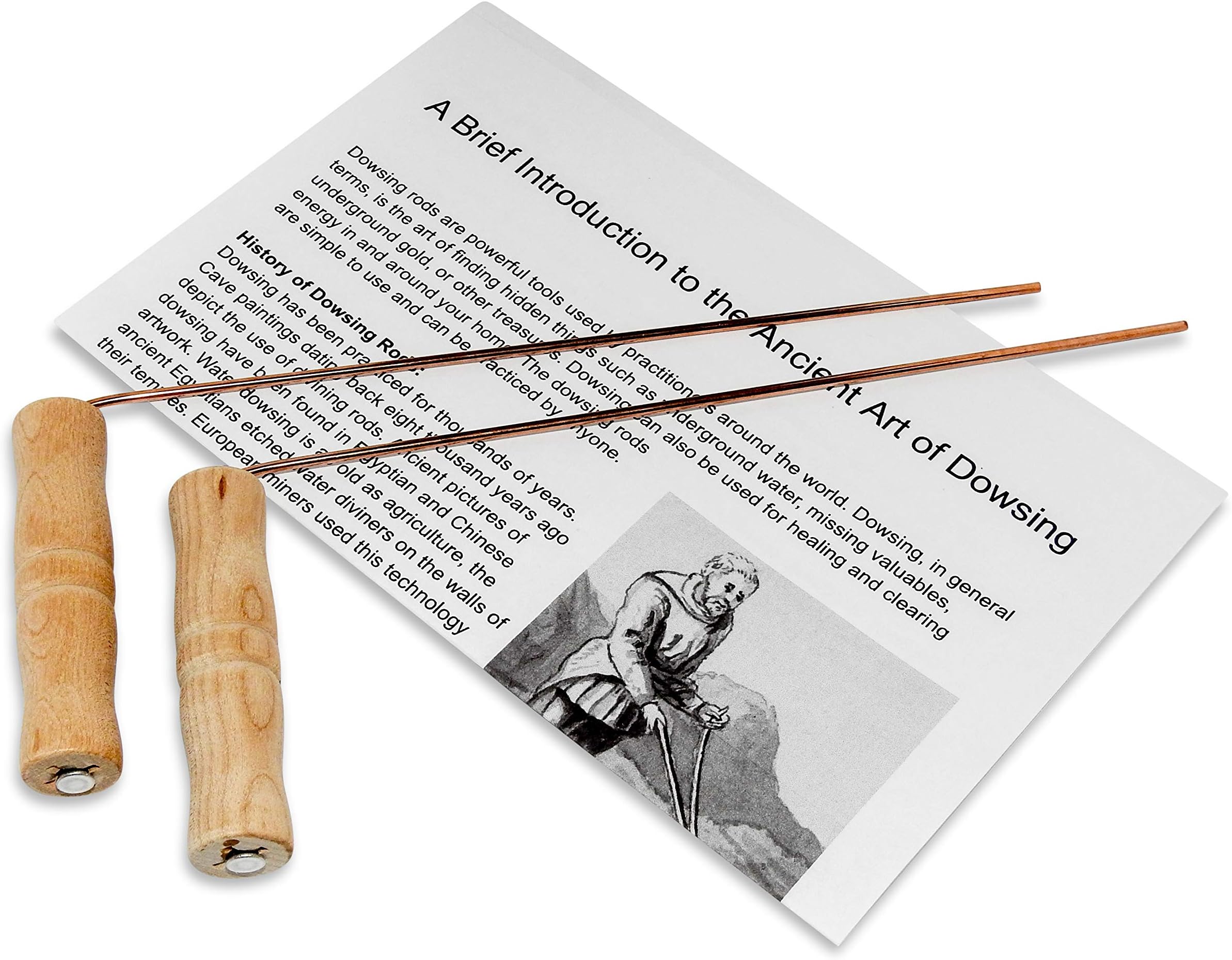 On The Fly Dowsing Rods Set | Pure Copper | Premium Wooden Handles, Ghost Hunting, Underground Water, Gold, Paranormal Activity, Instructions Included | Made in USA