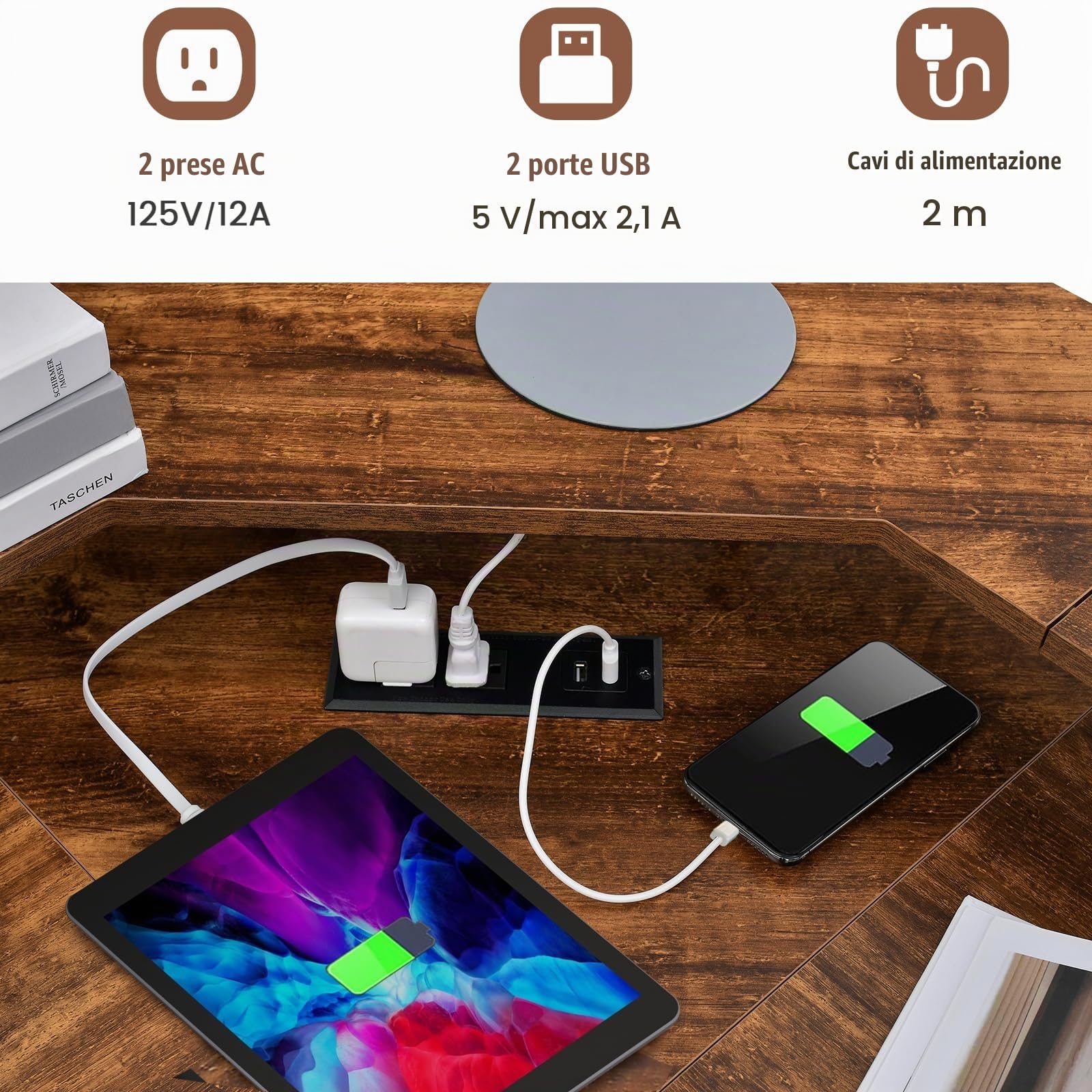 LIFEZEAL Scrivania Ufficio Angolare a Forma di L, Porta 2 Computer, Scrittoio con Stazione di Ricarica, Supporto di Monitor, Vassoio per Tastiera, Gancio per Cuffie, Postazione di Lavoro (marrone)