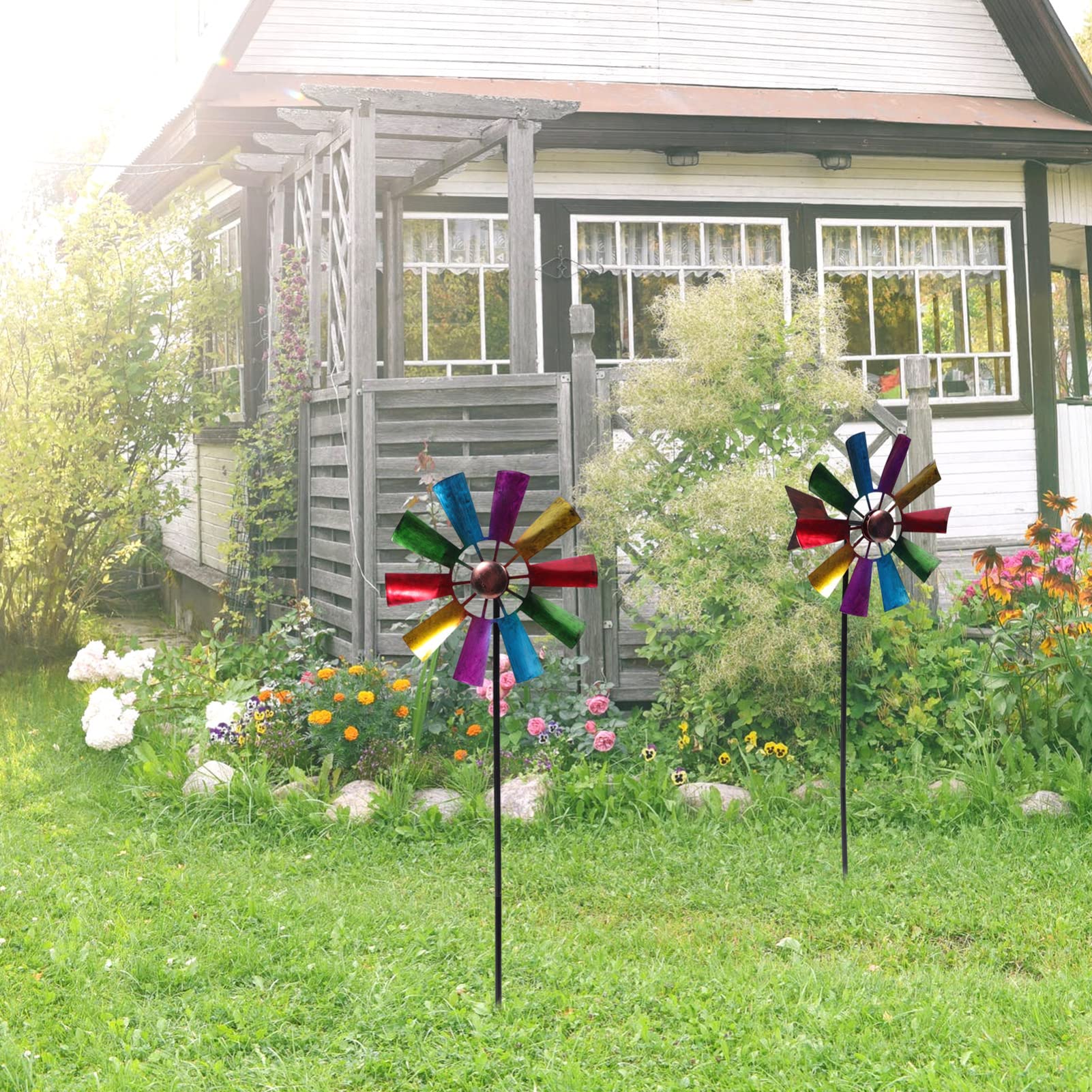 Girandola A Vento ETERGLORY Scultura 3D Da Giardino | Acciaio Inox Colorato Con Cristallo | Decorazione Esterna - 3