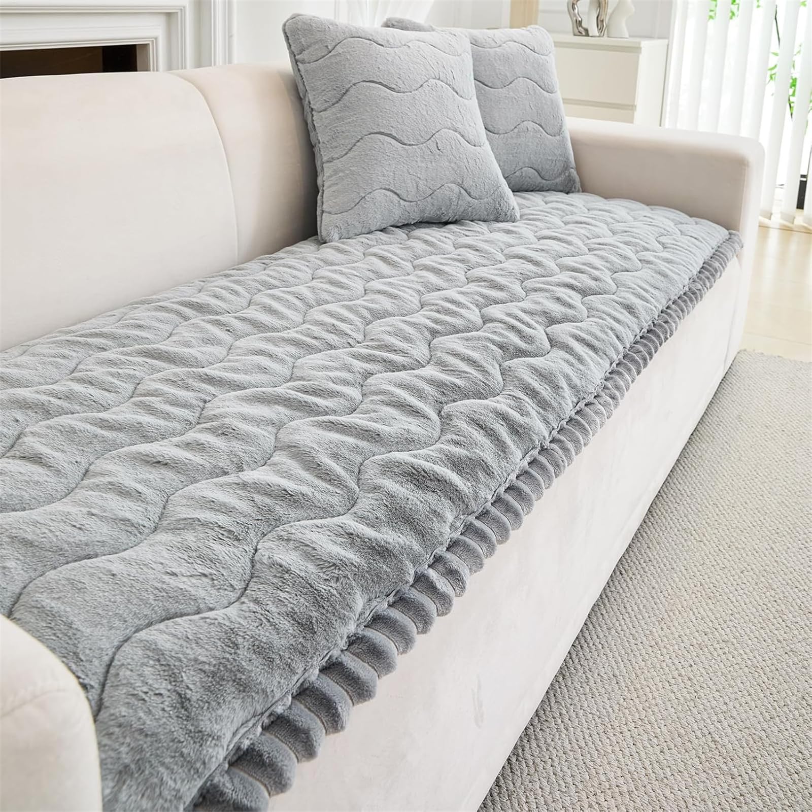 LINGKY Sofa Covers 1 2 3 4 Seater Non Slip Sofa Slipcovers Super Soft & Thick Faux Mink Velvet Sofa Cushion Covers Couch Covers Sofa Protectors from Pets/Kids/Dogs (Light Grey, 70x120cm) — image 1