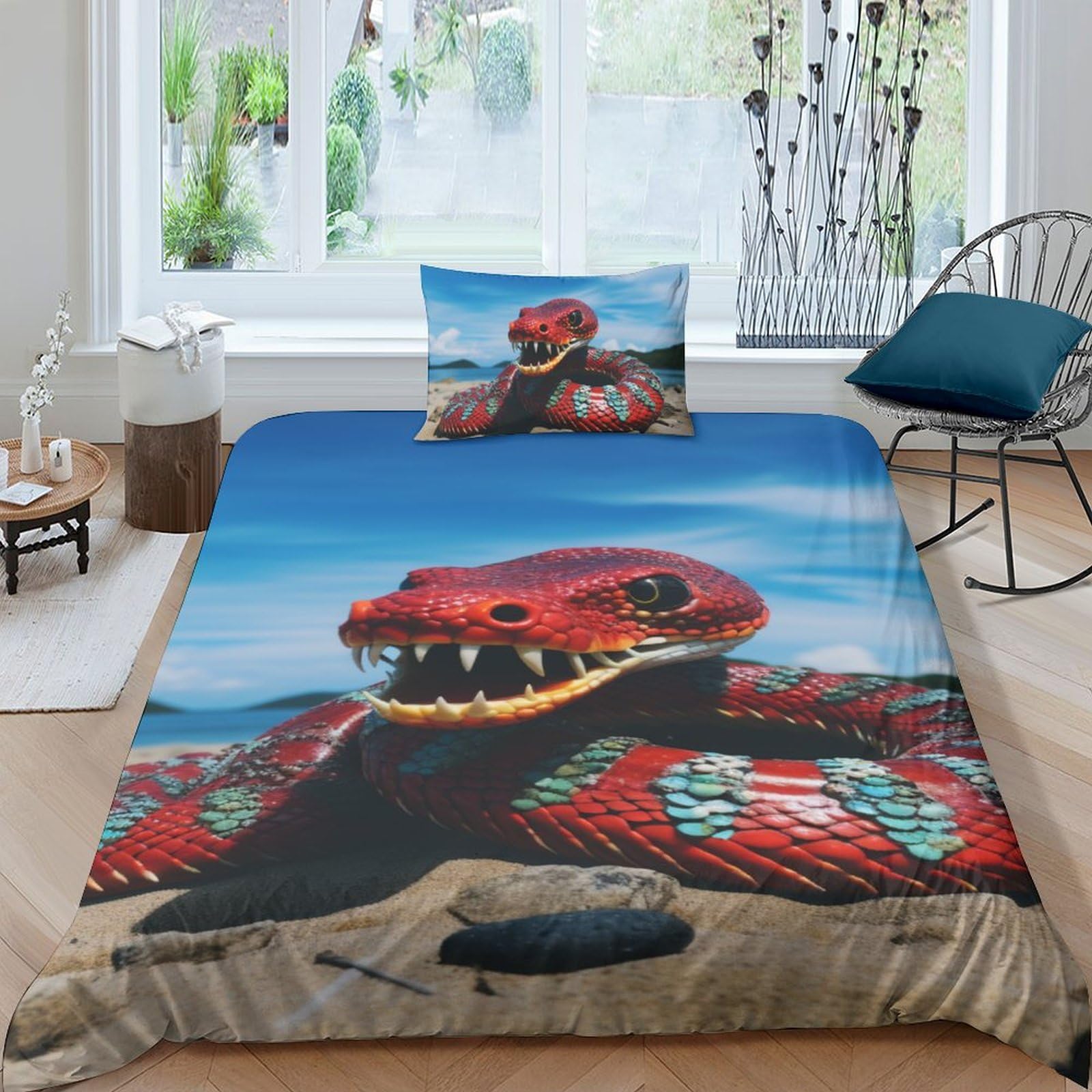 Parure de lit serpent 3D housse de couette microfibre pour relooker une chambre d'enfant single