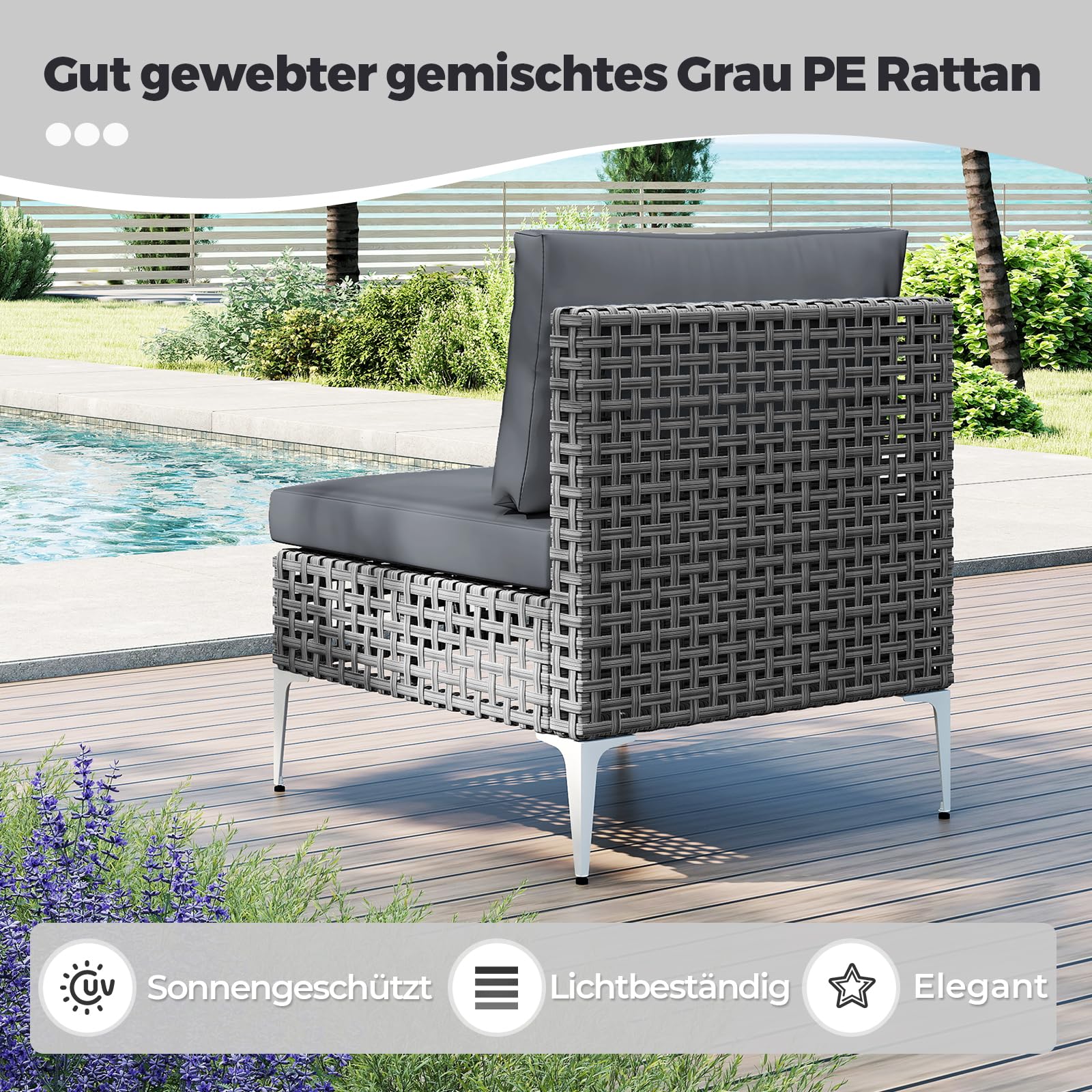 COSTWAY Lounge Möbel Outdoor, Rattan Gartenlounge mit Tisch und Kissen, frei kombinierbar, Gartenmöbel Set, Balkonmöbel, Terrassenmöbel, Sitzgarnitur, Sitzgruppe für Garten, Terrasse, Balkon