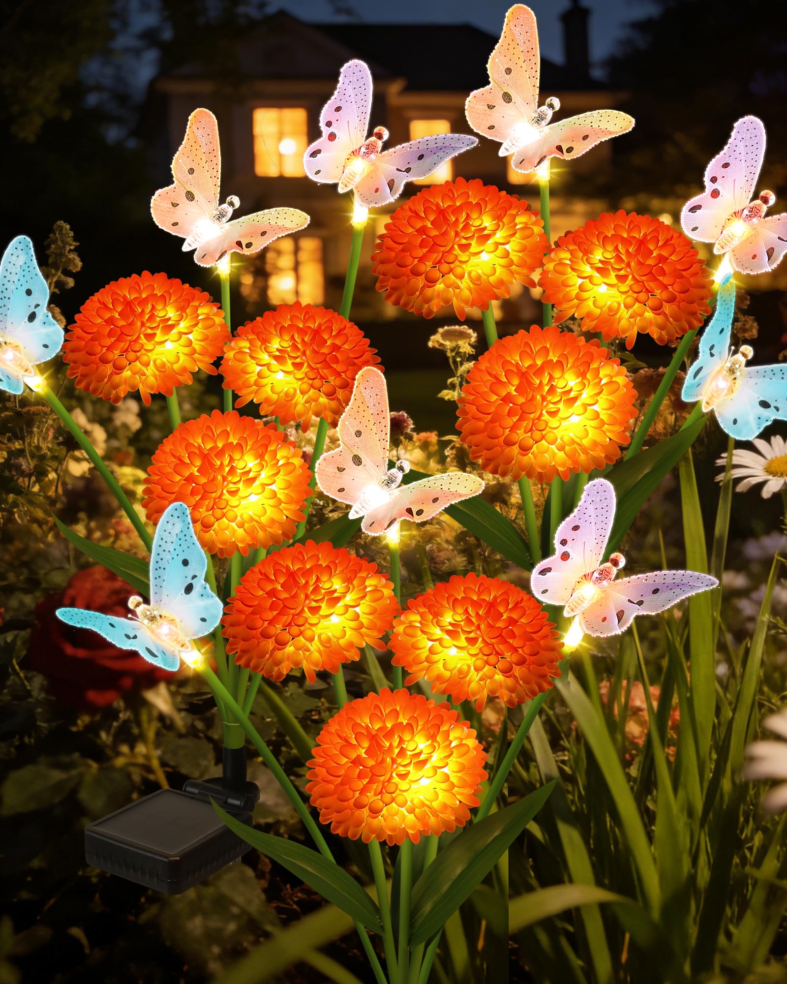 Luces solares de jardín para exteriores, impermeables, decorativas, paquete de 3 luces de mariposa oscilantes con 9 flores grandes, luces solares para decoración de jardín exterior, patio