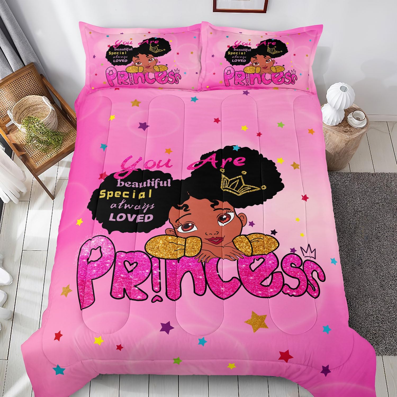 SIRDO Kids Twin Bedding Set for Girls, Princess Comforter