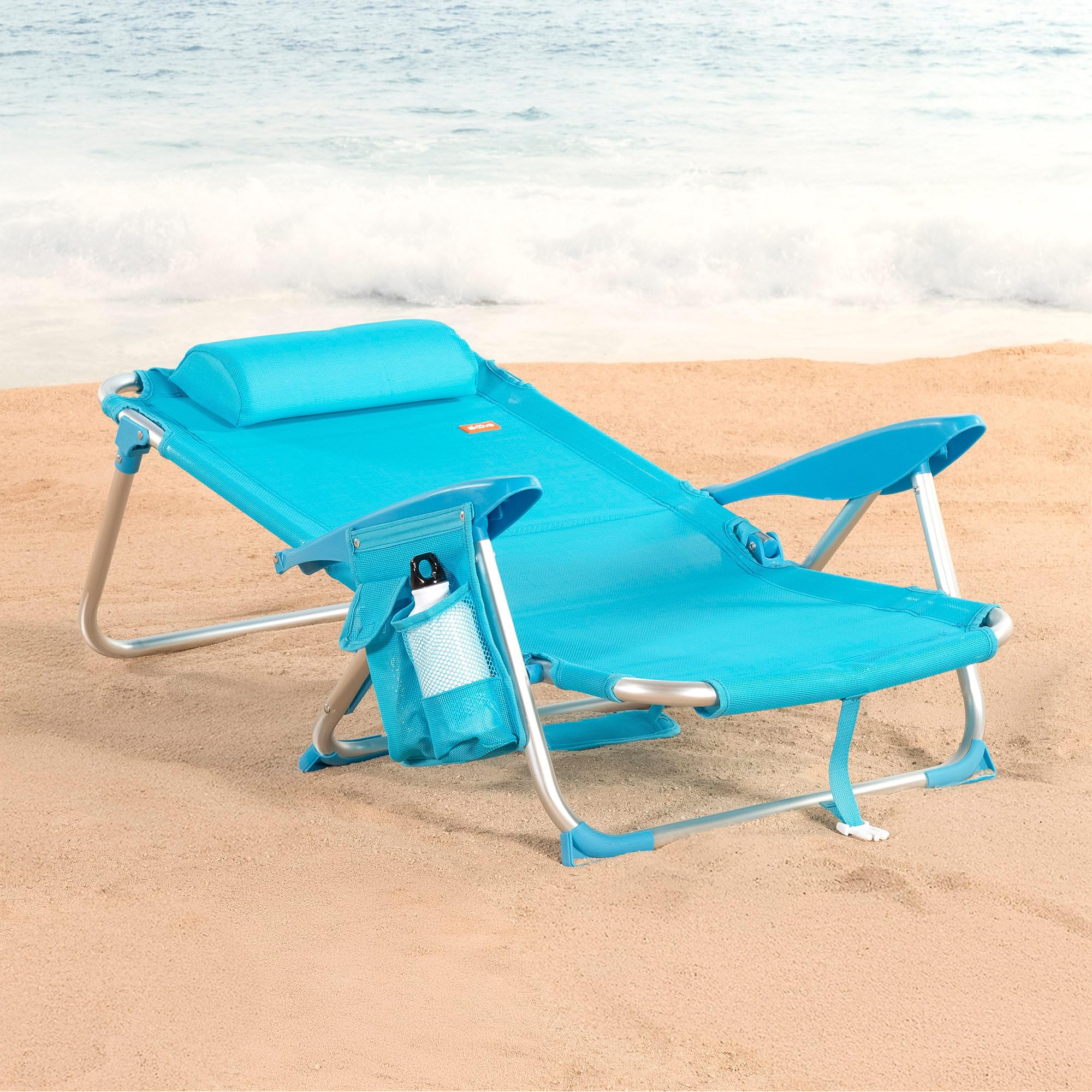AKTIVE Pack 2 Sillas de Playa Plegables, Sillas multiposición 51x45x76 cm, Reclinables, 4 Posiciones, con reposacabezas, hasta 110 kg, con Bolsillo, Plegables con asa, Azul (85529)