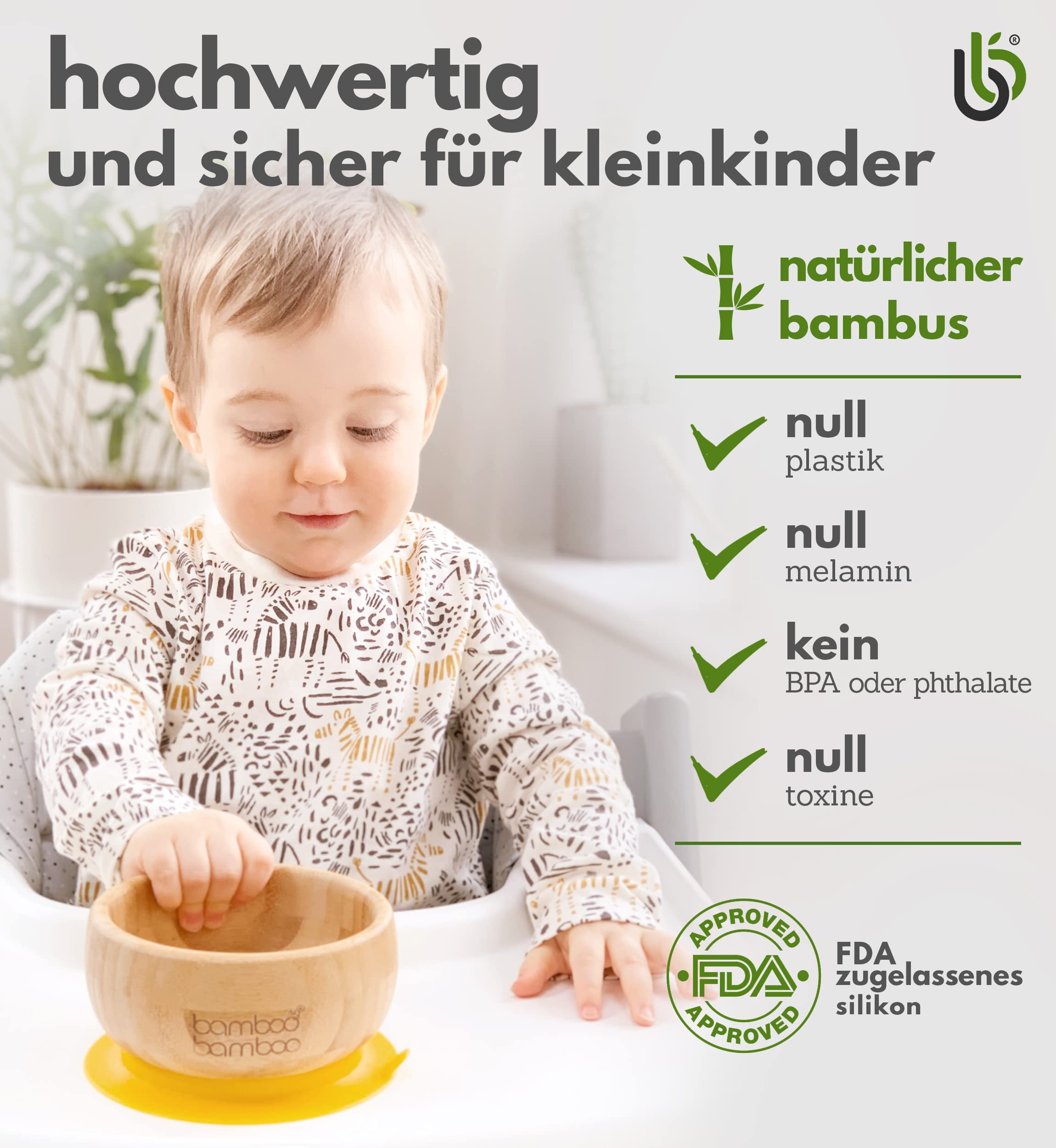 Bamboo Baby Schüssel und Löffel - Schalen zum Abstillen, Teller ab 6 Monaten (Gelb)