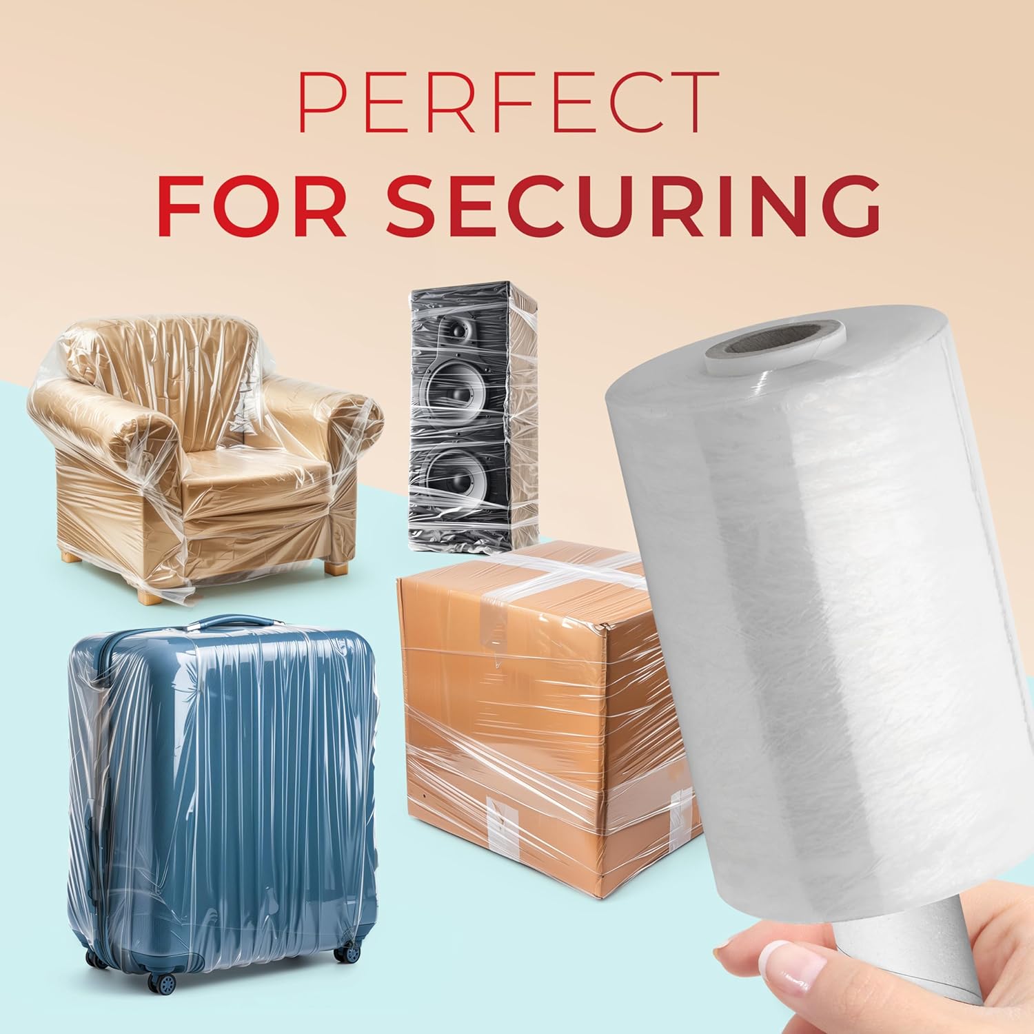 Stretch Packing Wrap, Mini Stretch Wrap Roll, Plastic Pallet Shrink Film with Handle- 5" x 1000" & 80 Gauge Thick + Hybrid Technology with Dispenser (3-Pack)
