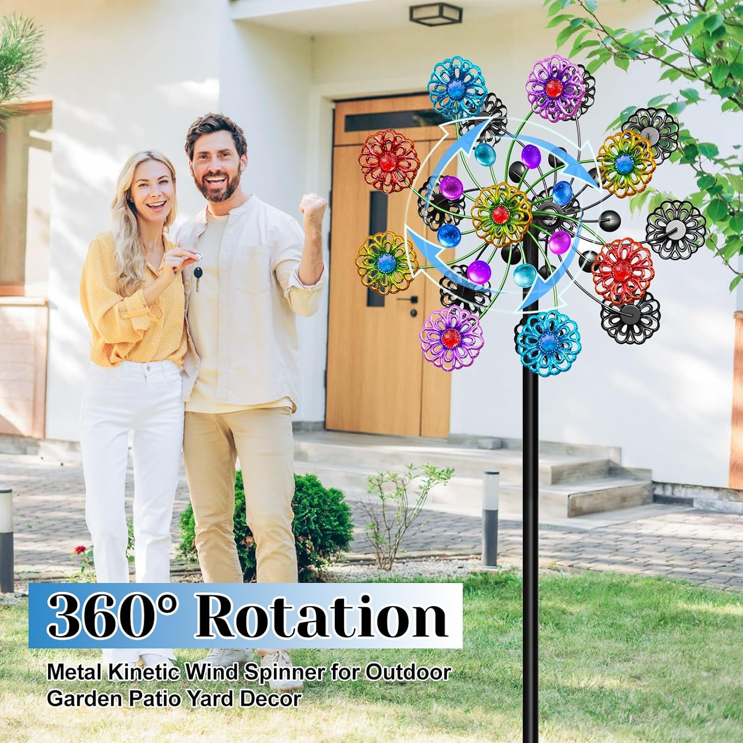 Wind Spinners Outdoor, Kinetic Wind Spinner,Yard Art Windmill with Metal Stake, Metal Wind Sculptures & Spinners,Waterproof Pinwheels Large Wind Spinner for Yard and Garden (Snow-Colour)