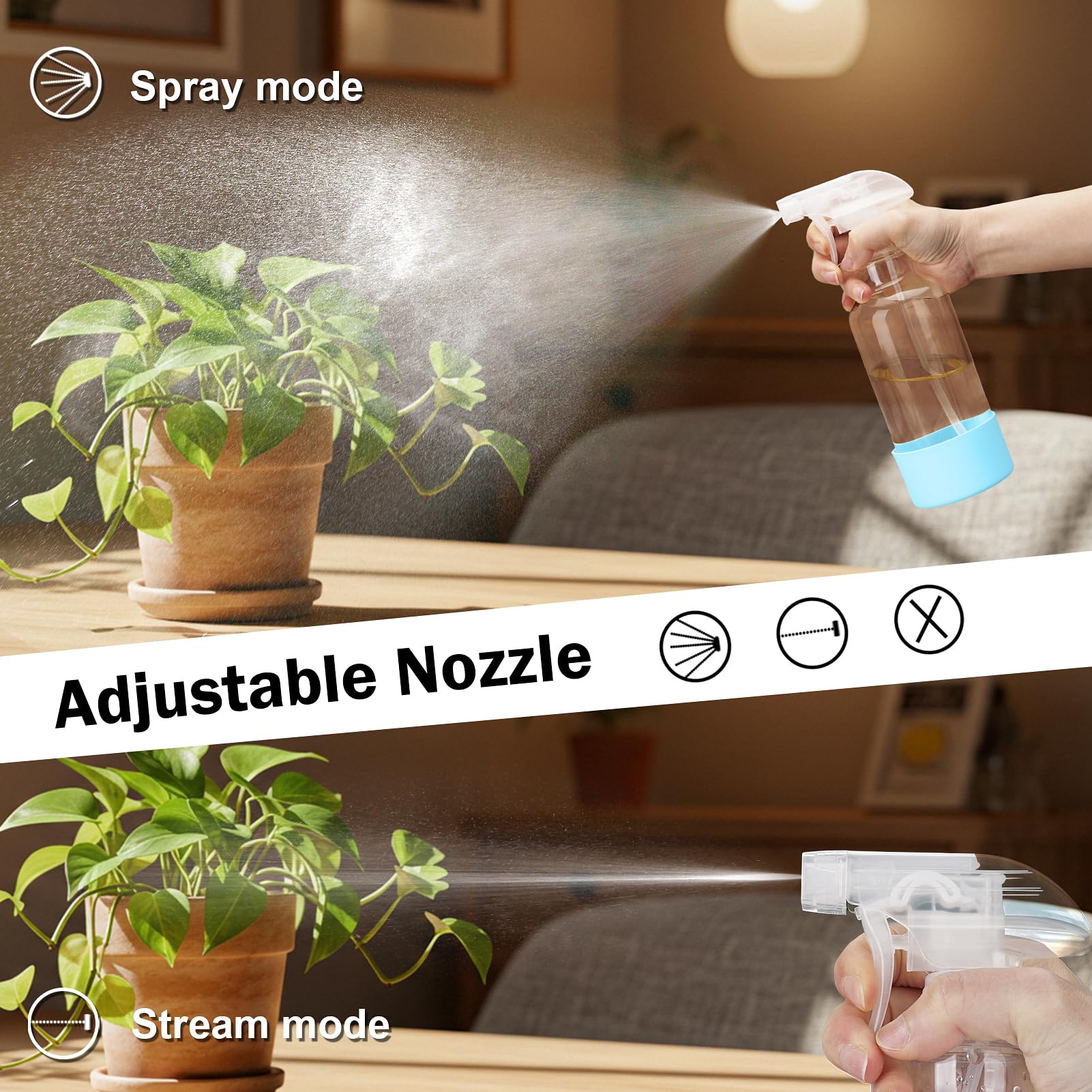 Lot de 2 vaporisateurs vides en verre avec manchon en silicone de 480 ml pour brume capillaire/pulvérisation de flux pour solutions de nettoyage, plantes, huiles essentielles (transparent-qblue