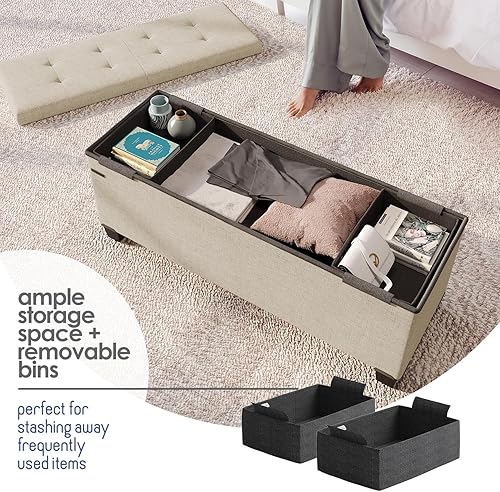 Miniatura 174 de Otomana plegable para dormitorio o sala de estar, con contenedores de almacenamiento, reposapiés para el extremo de la cama, soporta hasta 660 lb,