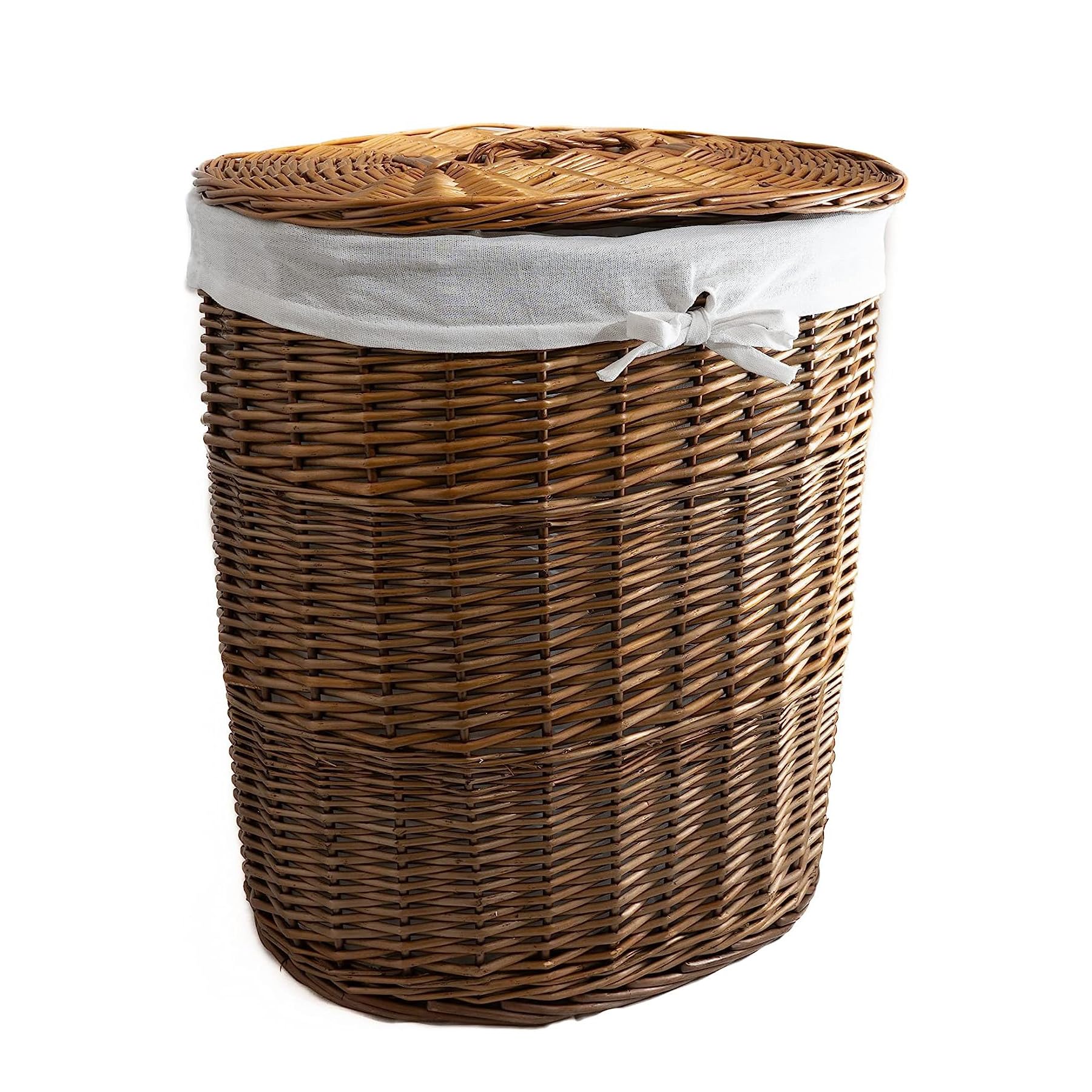Arthur Cameron Distilled Brown Deluxe Oval Wicker Laundry Basket Wash Bin With Lid (Medium, )