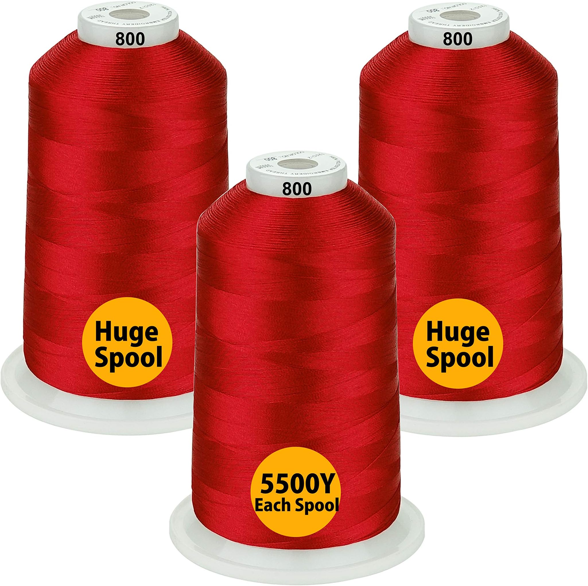 Simthread All Purpose Polyester Embroidery Machine Thread Huge Spool 5000M 5500Y for Sewing Embroidery Machines - Red