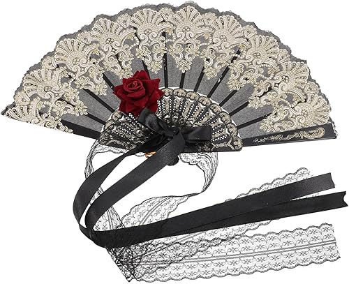 Didiseaon Abanicos de mano vintage de encaje rosa flor plegable ventilador retro ventilador de mano ventilador cosplay ventilador chino plegable