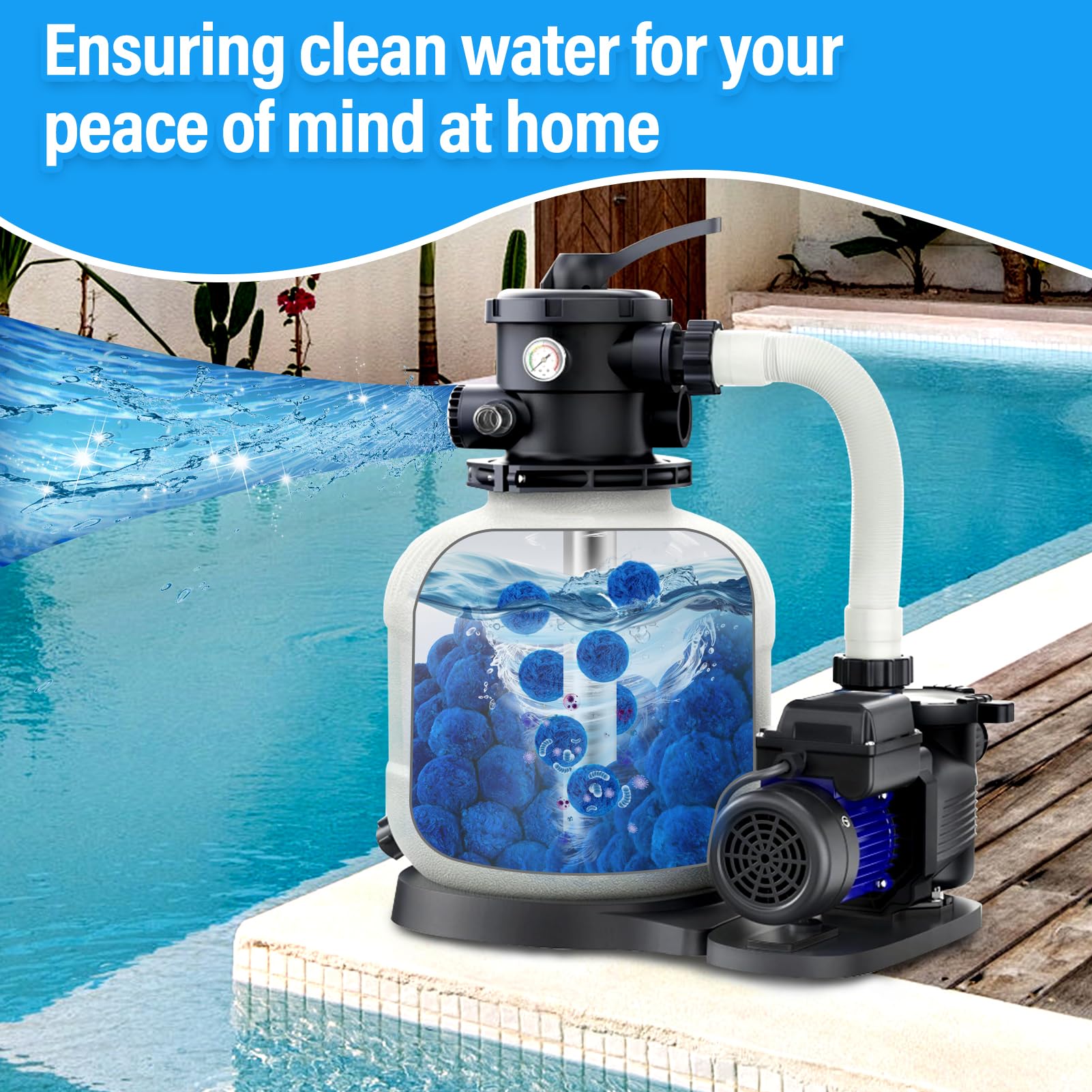 Balles filtrantes de piscine de 1,8 kg pour pompe de filtration, support en fibre haute densité réutilisable amélioré pour remplacer le sable filtrant de 68 kg, filtration durable pour piscine hors