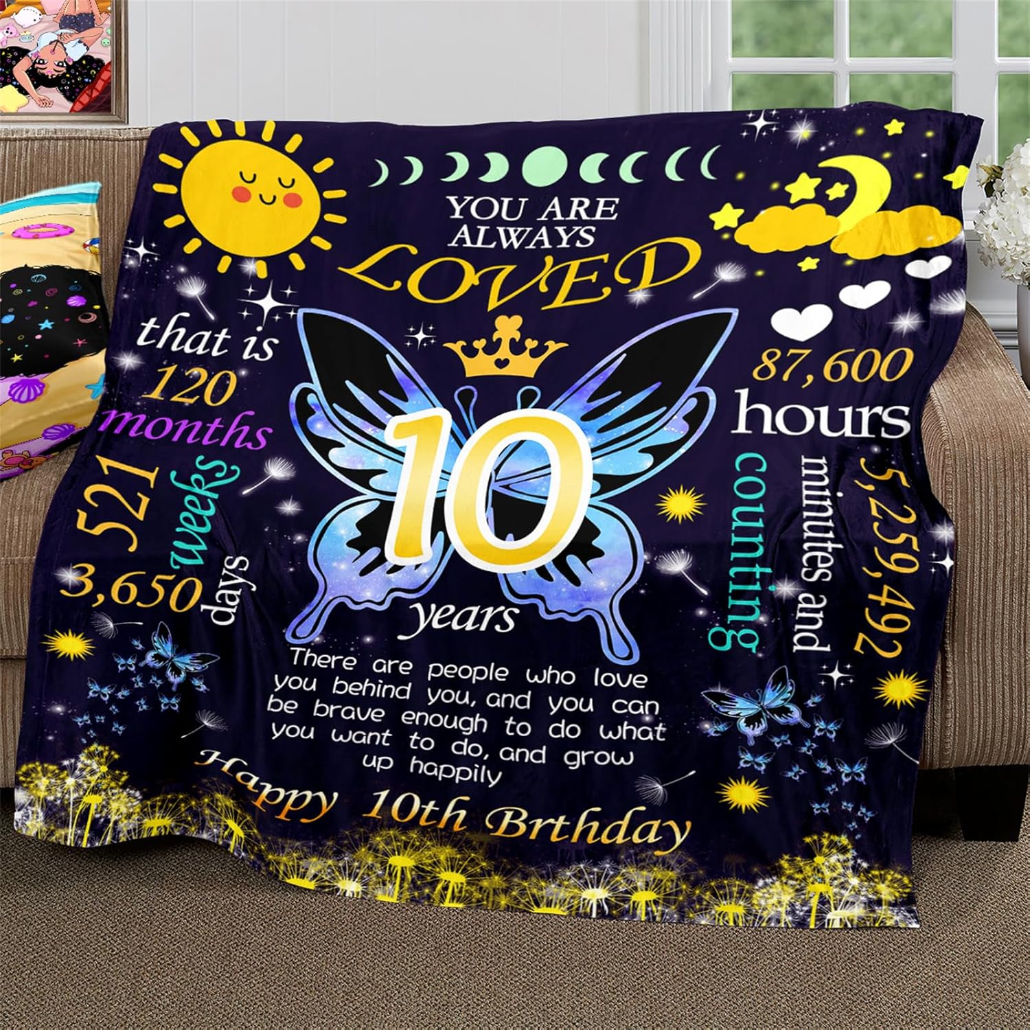 10 Year Old Girl Birthday Gifts - Butterfly Throw Blanket for 10th Birthday Gifts Decorations Blanket for Girl Soft Flannel Blanket for Girls,60"x50"