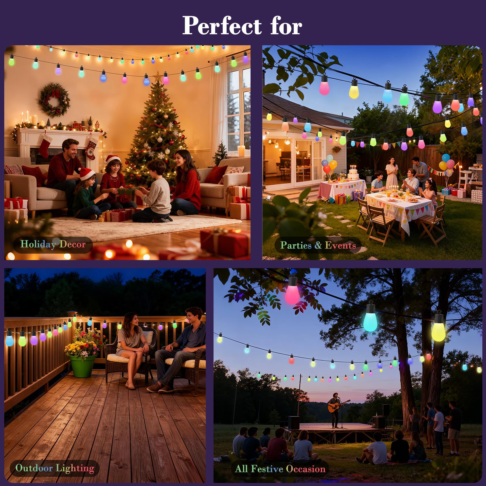 Lichterkette für den Außenbereich, Lichterkette mit bunten Kugeln, 50 LEDs, für den Außenbereich, 30 m, zur Dekoration von Halloween, Balkon, Garten, Party