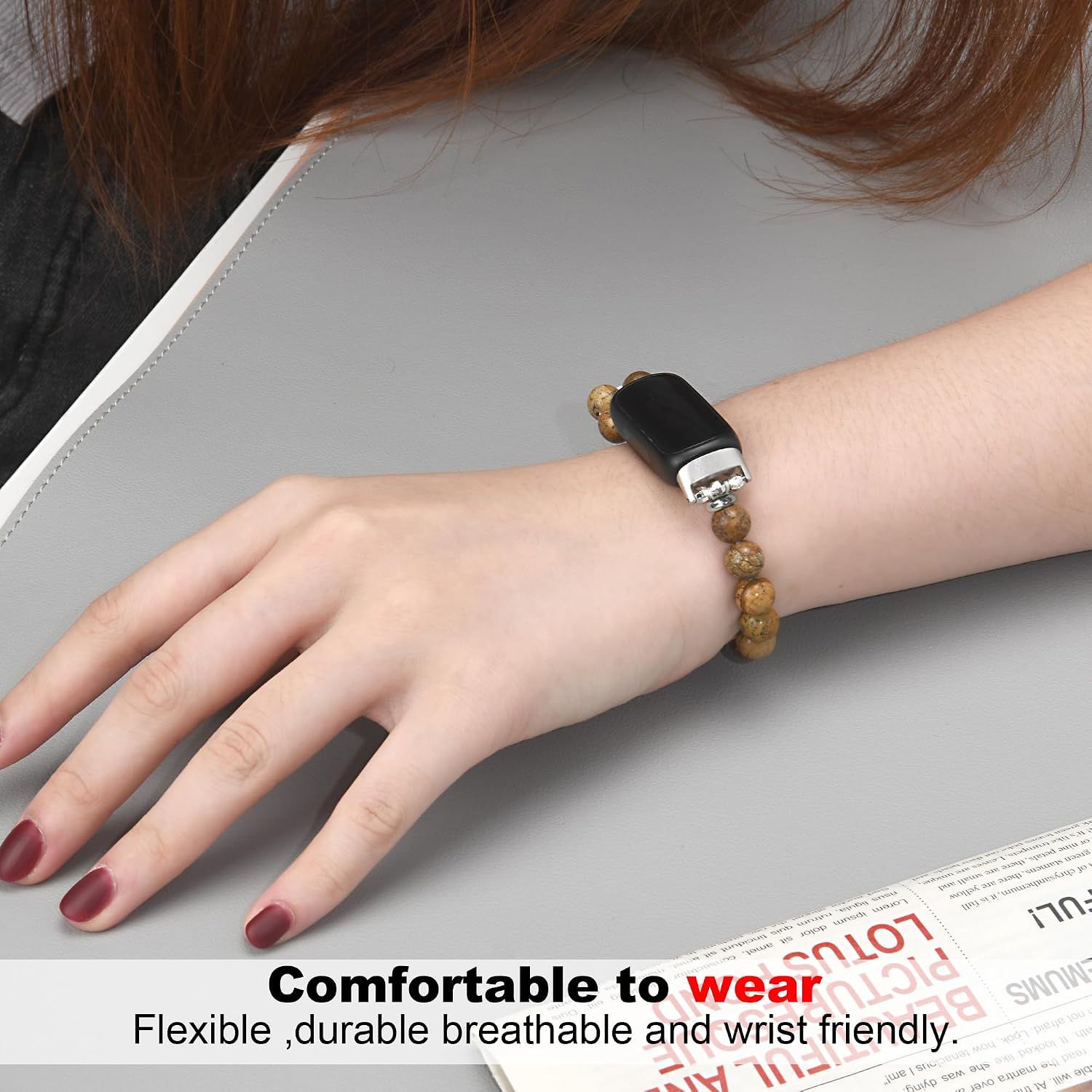 Beaded Bracelet Compatible for Fitbit Inspire 3 for Women,Fashion Handmade Pearl Beads Elastic Stretch Watch Band for Fitbit Inspire 3 Fitness Tracker image 3