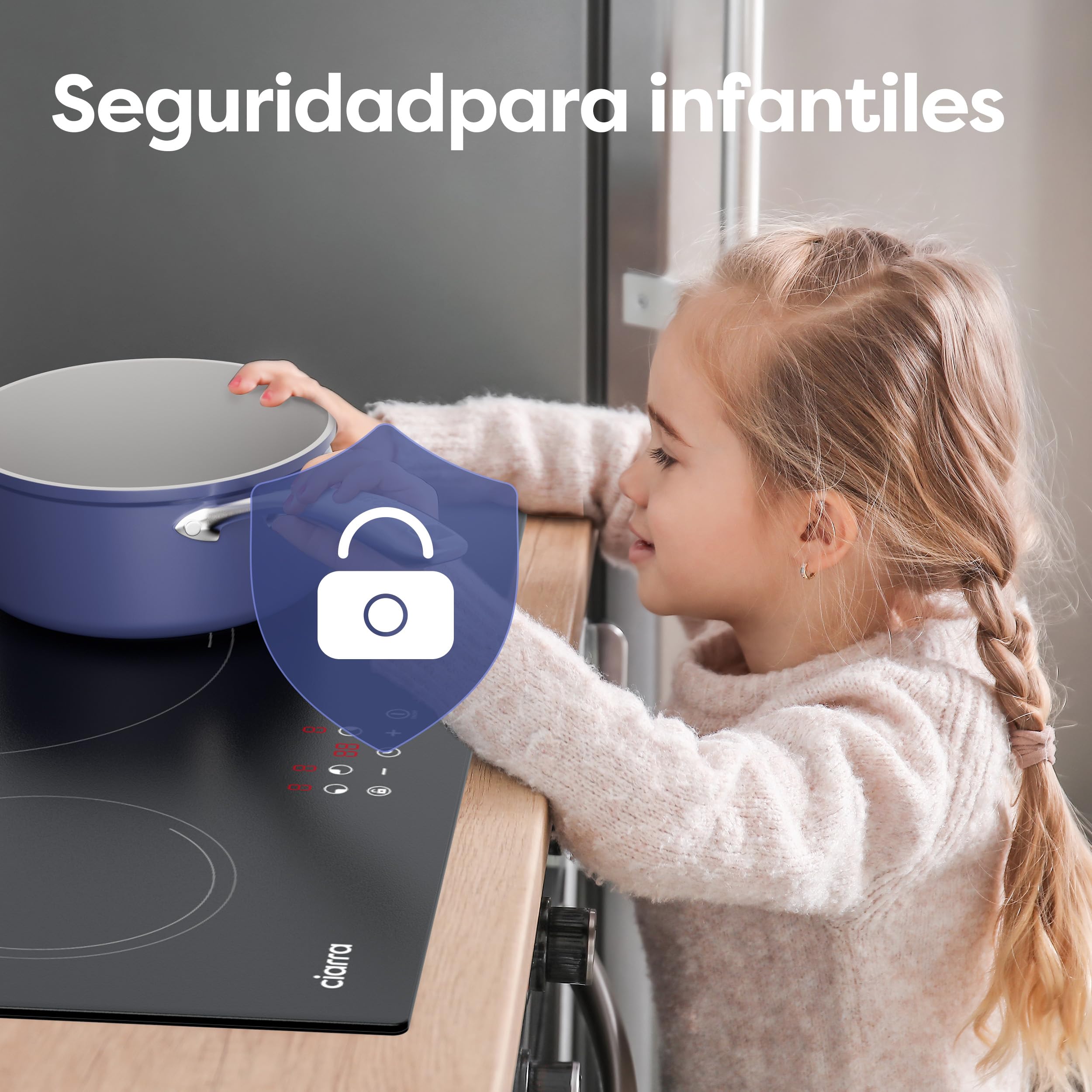 Ciarra Placa Induccion 3 Fuegos 60cm 5600W Bloqueo de Seguridad | 9 Niveles, Control Táctil, Temporizador, Indicador de Calor Residual, Ideal Para el Uso Diario en Familia