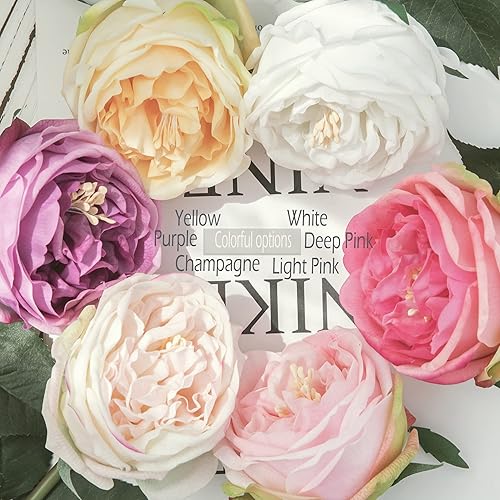 Miniatura 5 de 6 flores artificiales Eden Rose de 24 pulgadas, tallo súper largo David Austin, rosa de col de seda de tacto real para decoración del hogar, centro