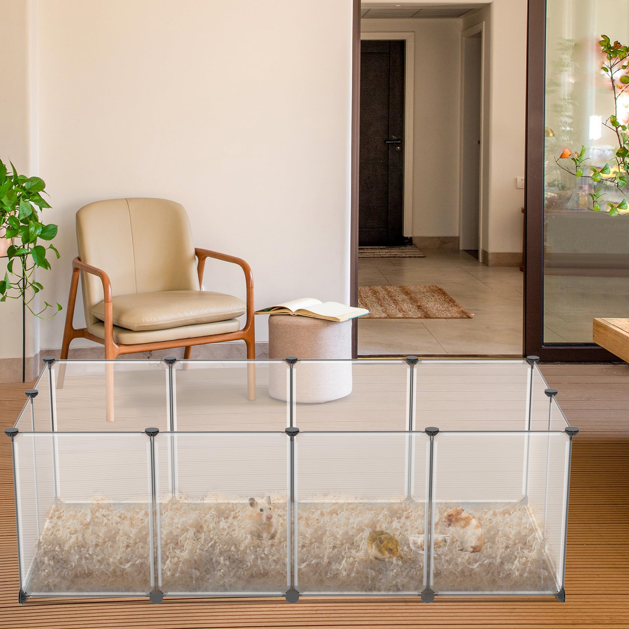 UISEBRT Recinzione libera con base e tappetino impermeabile confortevole, set da 12 pezzi, box modulare, 143 x 73 x 46 cm, per piccoli animali e cuccioli, box per cani, gabbia per conigli, recinto per