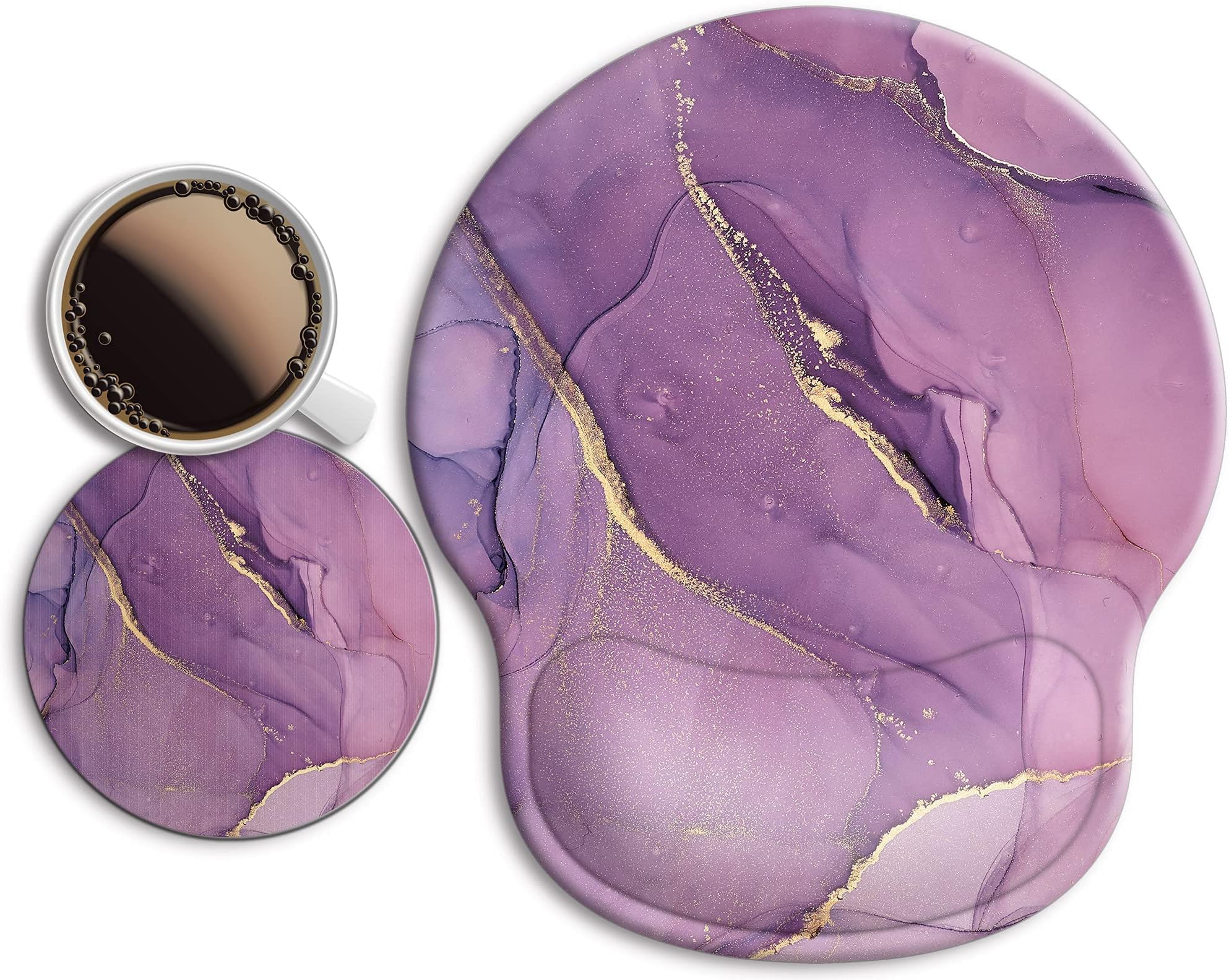 Ergonomic Mouse Pad with Wrist Support Rest,[ 20% Larger] Mousepad Gel Wrist Rest, with Coaster Non-Slip & Pain Relief for Computer, Desk, Home&Office-Purple Marble