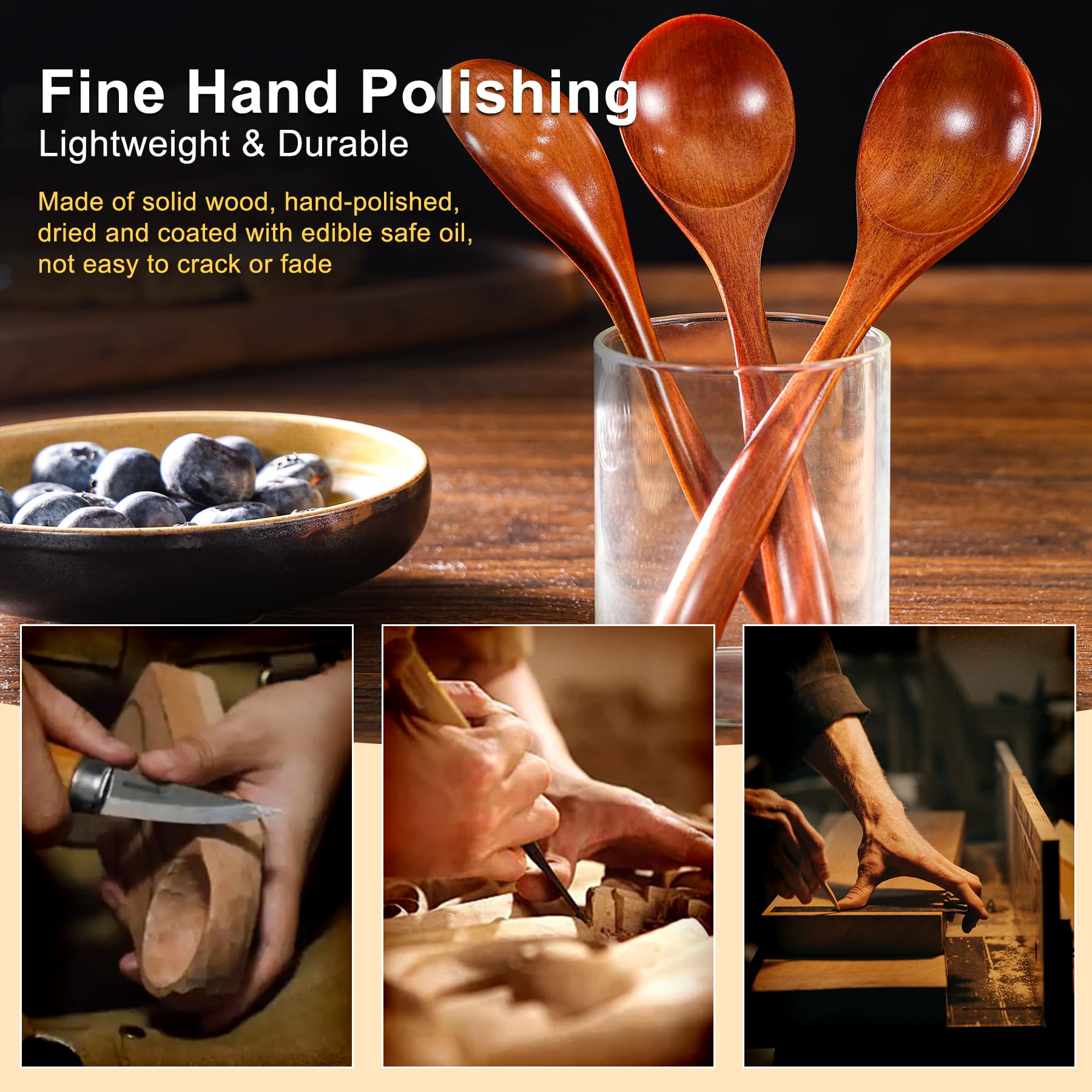 Kleine Holzlöffel, 17 cm, Suppenlöffel, Großpackung zum Essen mit Rühren und Schaufel, Kaffee, Honig, Tee, Marmelade, Salz, Küchenutensilien-Set, 50 Stück