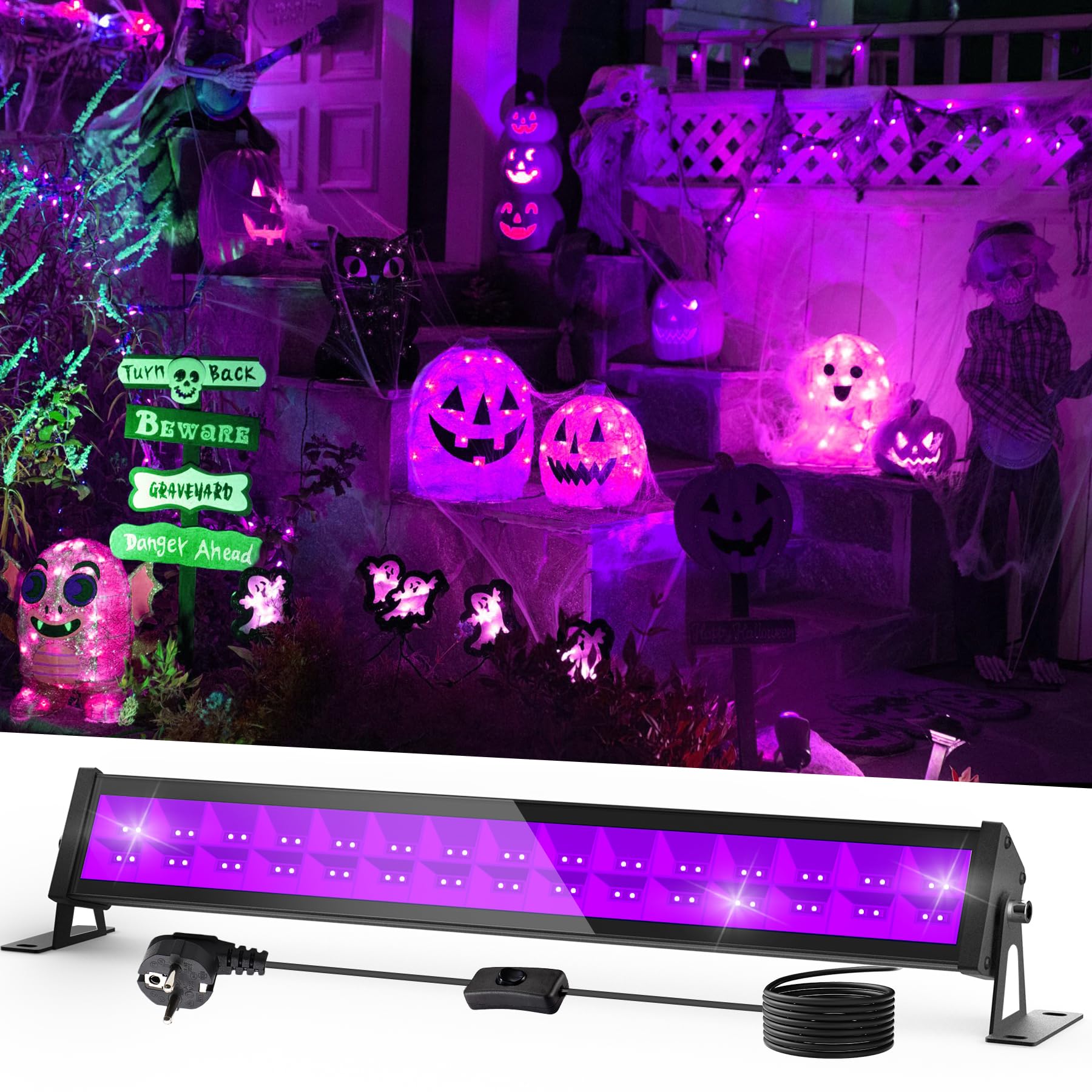 NATPOW 36W LED Luz Negra, Lampara UV Barre 400-405nm LED Luz Ultravioleta con Enchufe, Impermeable Lámpara Fluorescente light para Halloween Acuario Bar Neón Colores Discoteca (Pack de 1)