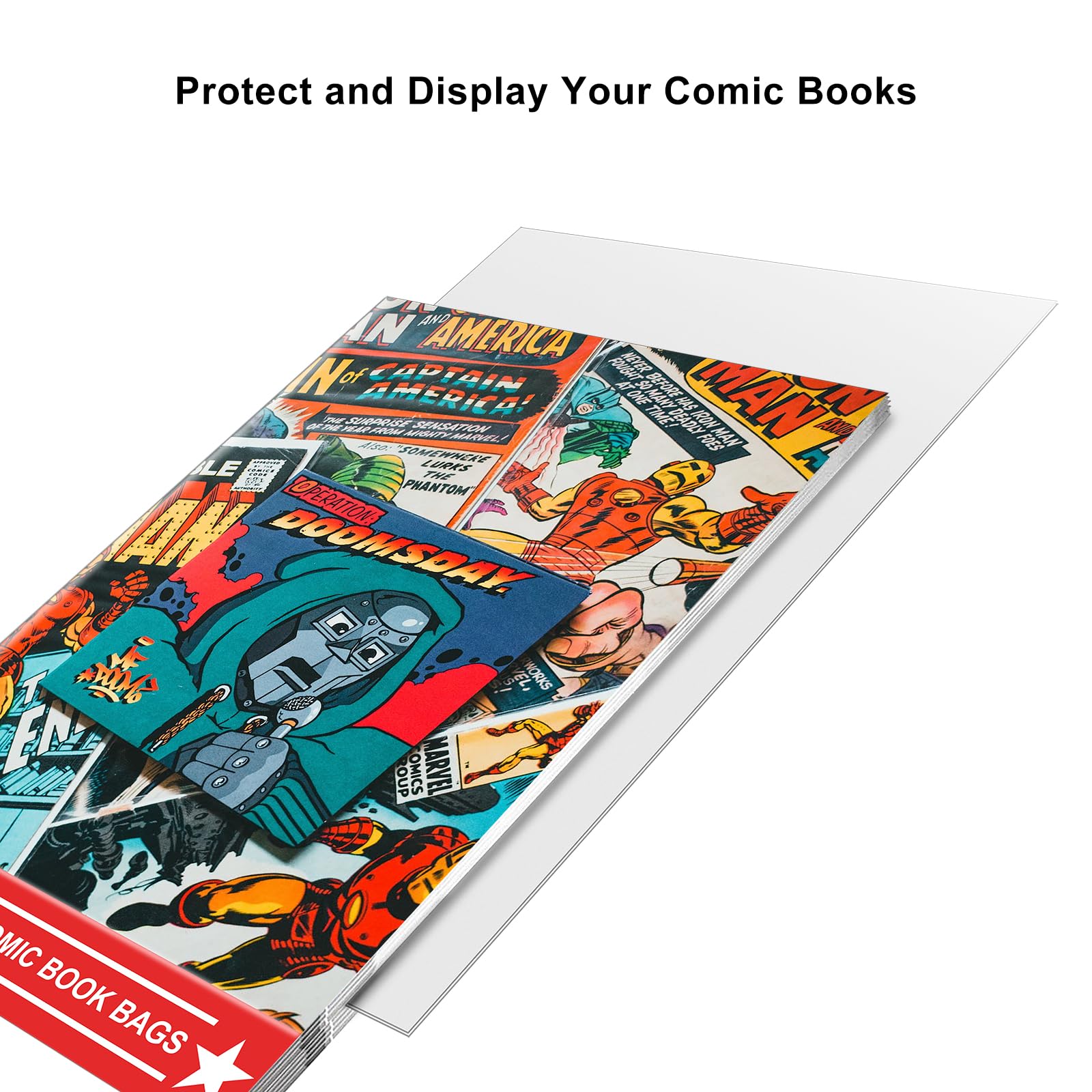 100ct Silver-Age Comic-Book-Bags and Boards - Reusable Comic Book Boards and Bags for Comic Book Storage, 1 1/2" Flap Comic Bags and Backing Boards, Clear Protector and Protection Board Cardboards