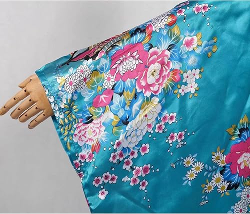 Miniatura 5 de Disfraz de kimono japonés para mujer, bata tradicional de geisha, bata de baño con estampado de anime, pijama de estilo largo (azul)