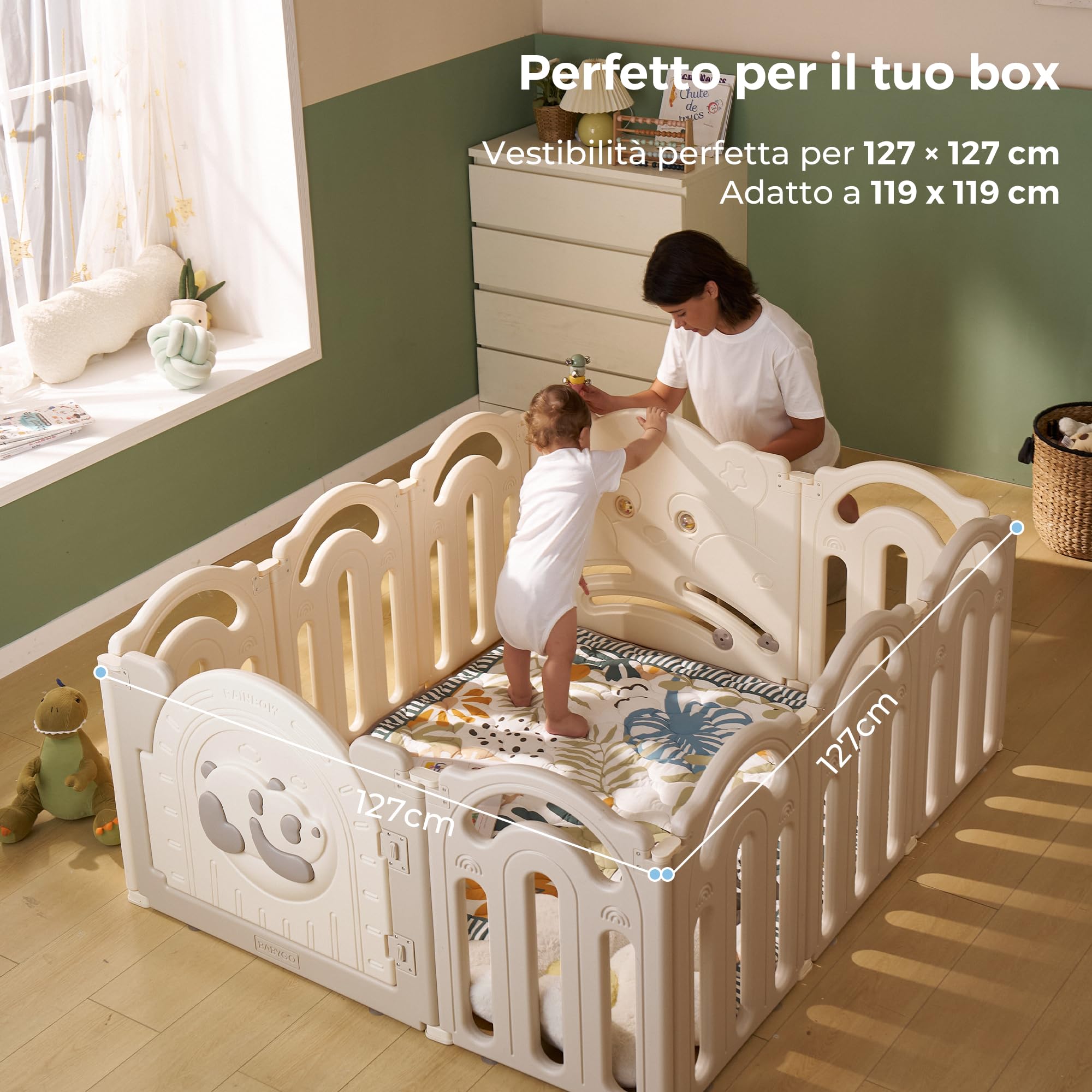 Momcozy Tappeto Gioco Bambini per Pavimento 127 x 127 cm, Tappeto per Box Spesso per Tummy Time, Impermeabile e Antiscivolo, Pieghevole da Esterno con Maniglia, Mondo Foresta