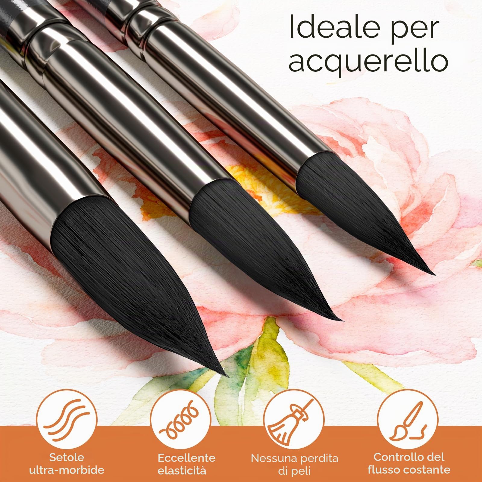 Nicpro 15 Pezzi Pennelli Acquerello, Professionali Pennelli per Pittura, Set Pennelli Peli Scoiattolo Morbido e Fine, Pennelli per Artisti, Vernici Acriliche, Acquerello, Guazzo, con Supporto e Borsa