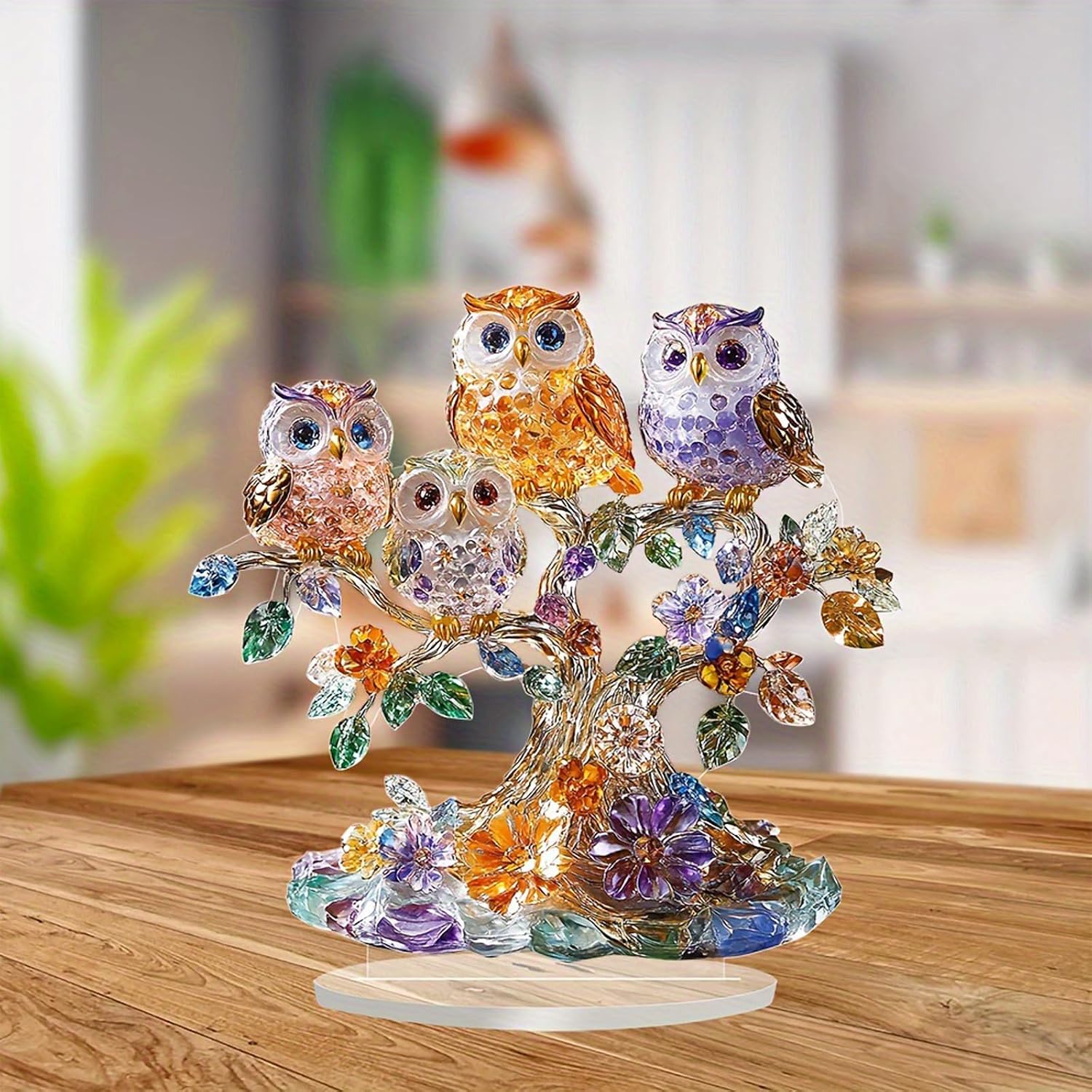 Desktop Ornament, Acrylic Fairy Tabletop Decoration, 2D Flat Elf Desktop Art Statue, Creative Decoration for Home Table Top Bedroom (Owl-Tree)