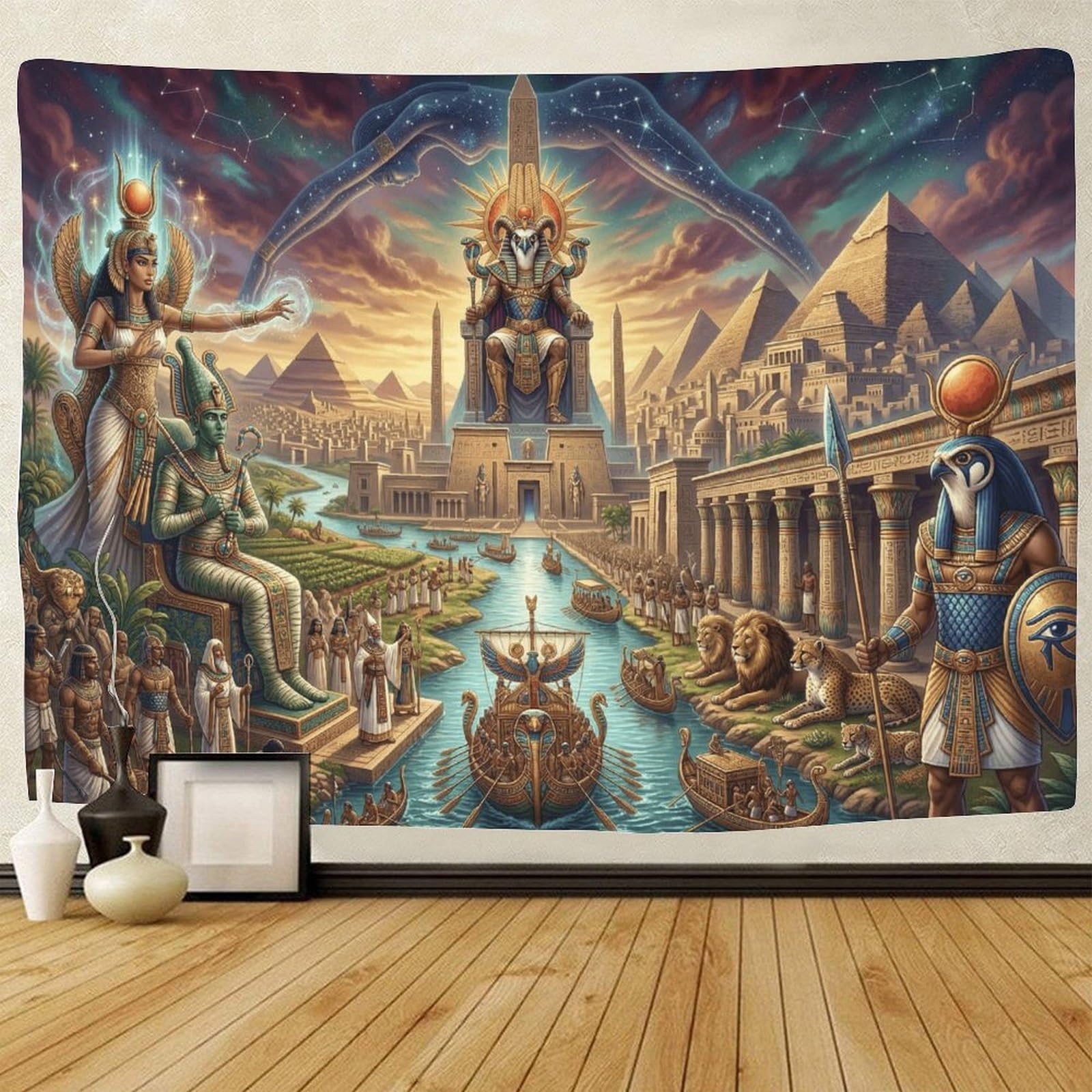 GPMNBCXZK Egyptian Horus Wall Tapestry Living Room Home Decor 3D Pyramid Art Bedroom 180cmx230cm