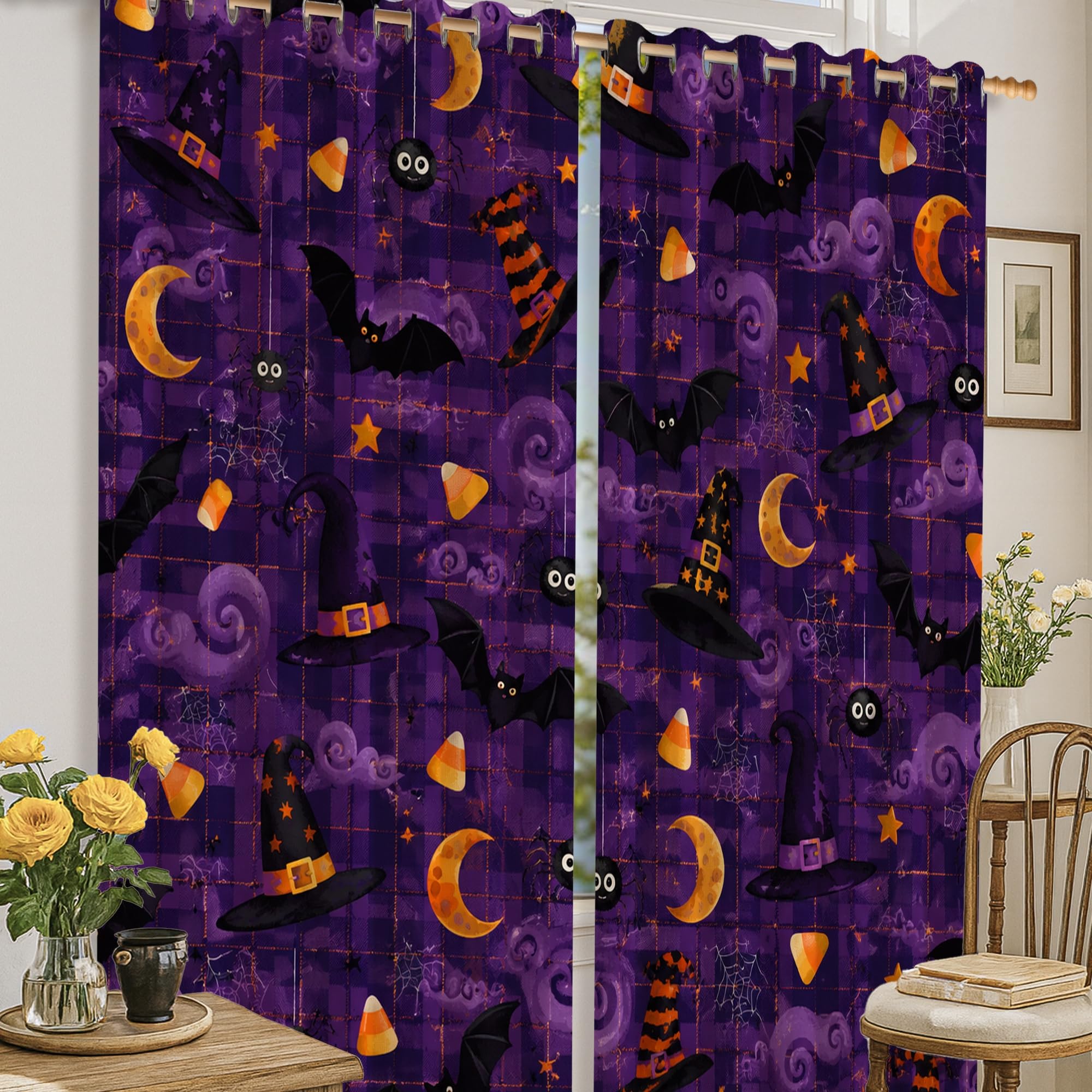 Rideaux occultants violets Halloween 132x160 cm pour chambre d'enfant