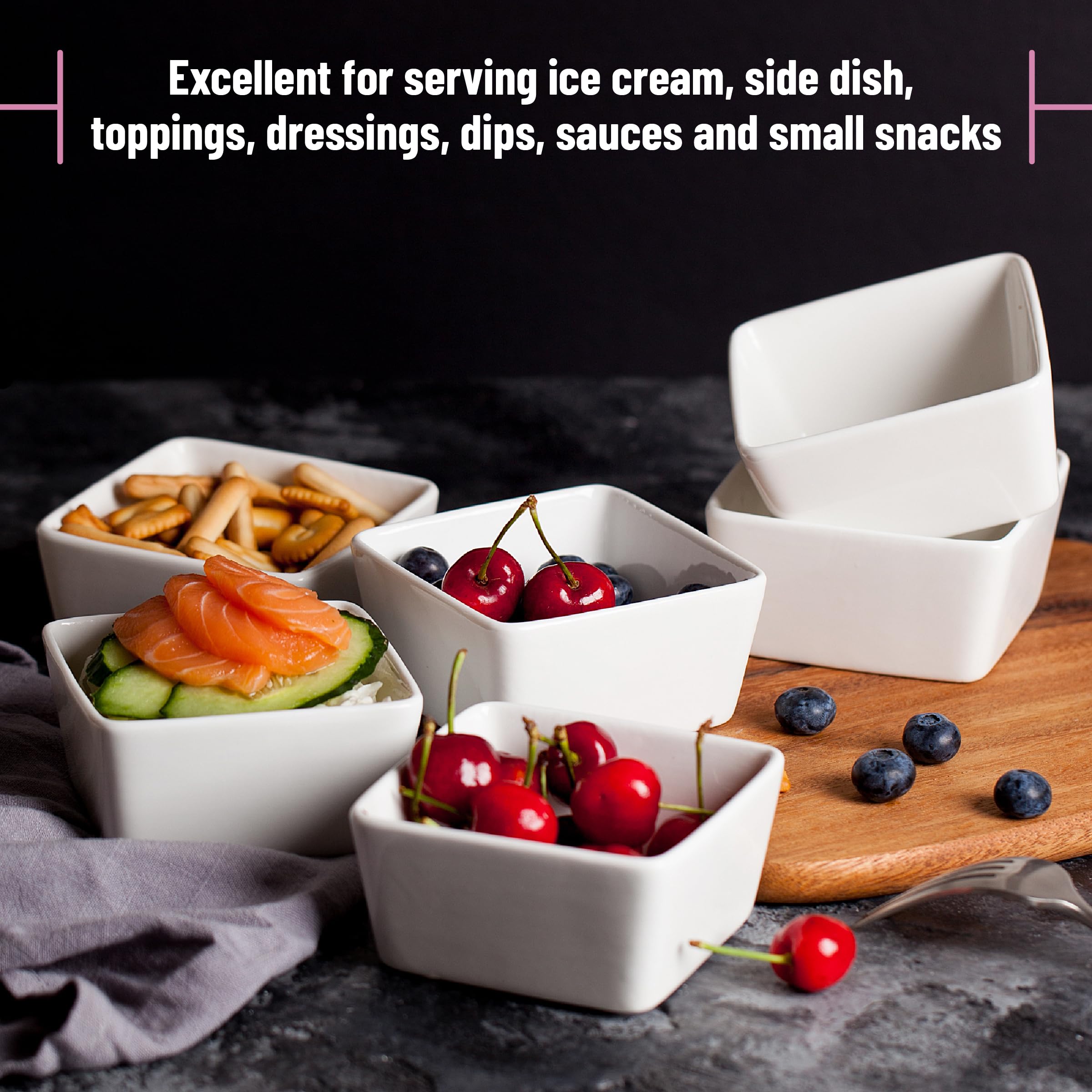 BTaT - Ramekins 8 oz Square, Set of 6 Ramekins for Baking, Creme