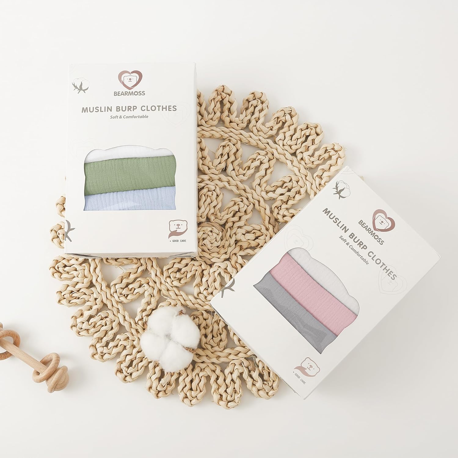 Bearmoss Muslin Burp Cloths, 100% Cotton Baby Burping Clothes, Large Extra Soft Absorbent for Unisex Newborn Boy and Girl, 20x10in, 6 Pack - Image 7