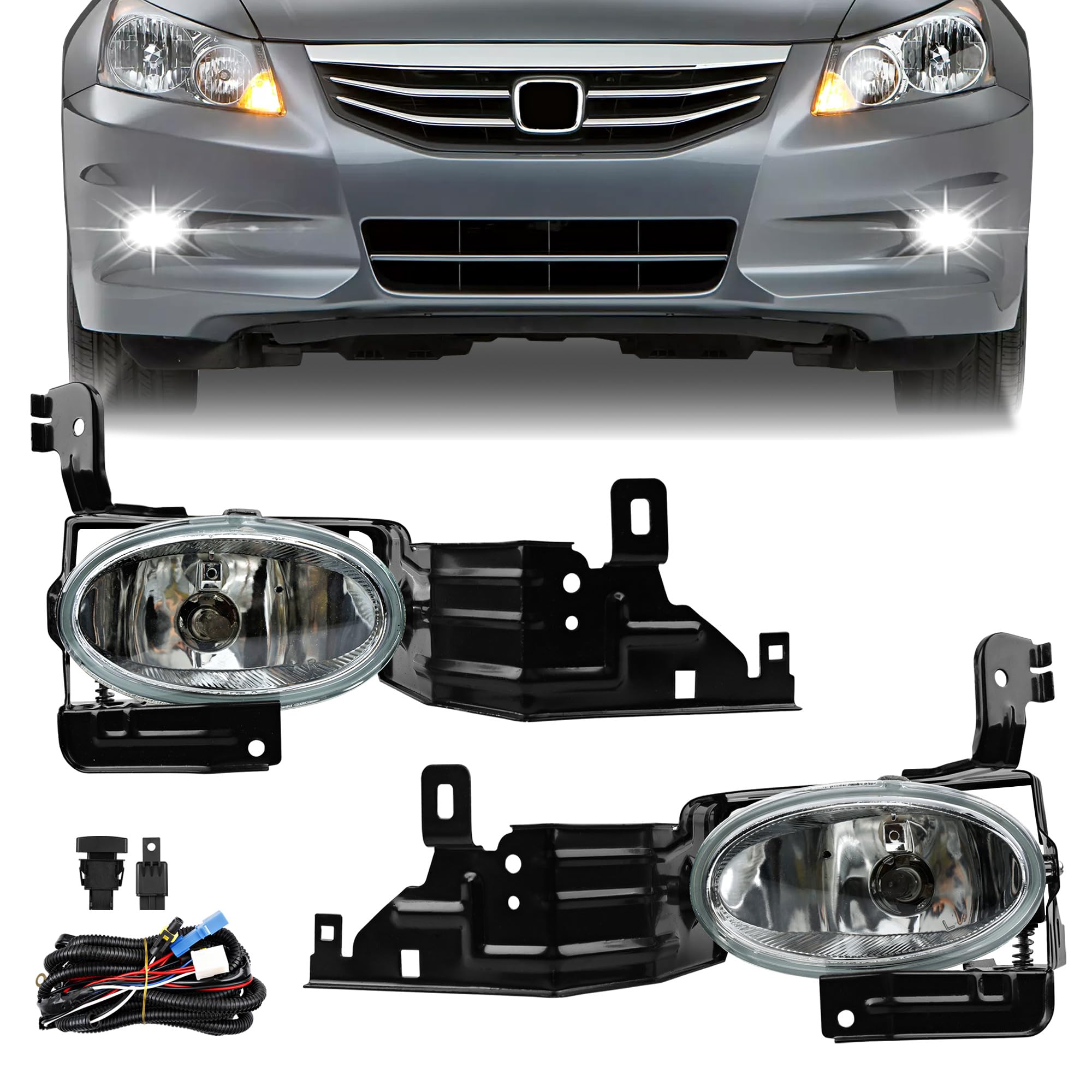Misakomo Fog Lights - Front Fog Lamps Assembly Compatible with 2011-2012 Honda Accord Sedan EX EX-L HFP LX SE - Fog Light Replacement Kit with Clear