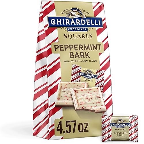 GHIRARDELLI Peppermint Bark Chocolate SQUARES, 4.57 oz Bag Premium Holiday Chocolate Candy Individually Wrapped Peppermint Bark SQUARES - Peppermint - Full Size