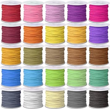 Cridoz Faux Suede Leather Cord, 25 Rolls Flat for Jewelry Making, Leather Strips & Laces for Dream Catcher Supplies DIY Crafts, Thread Velvet String for Necklace, Bracelet, Beading