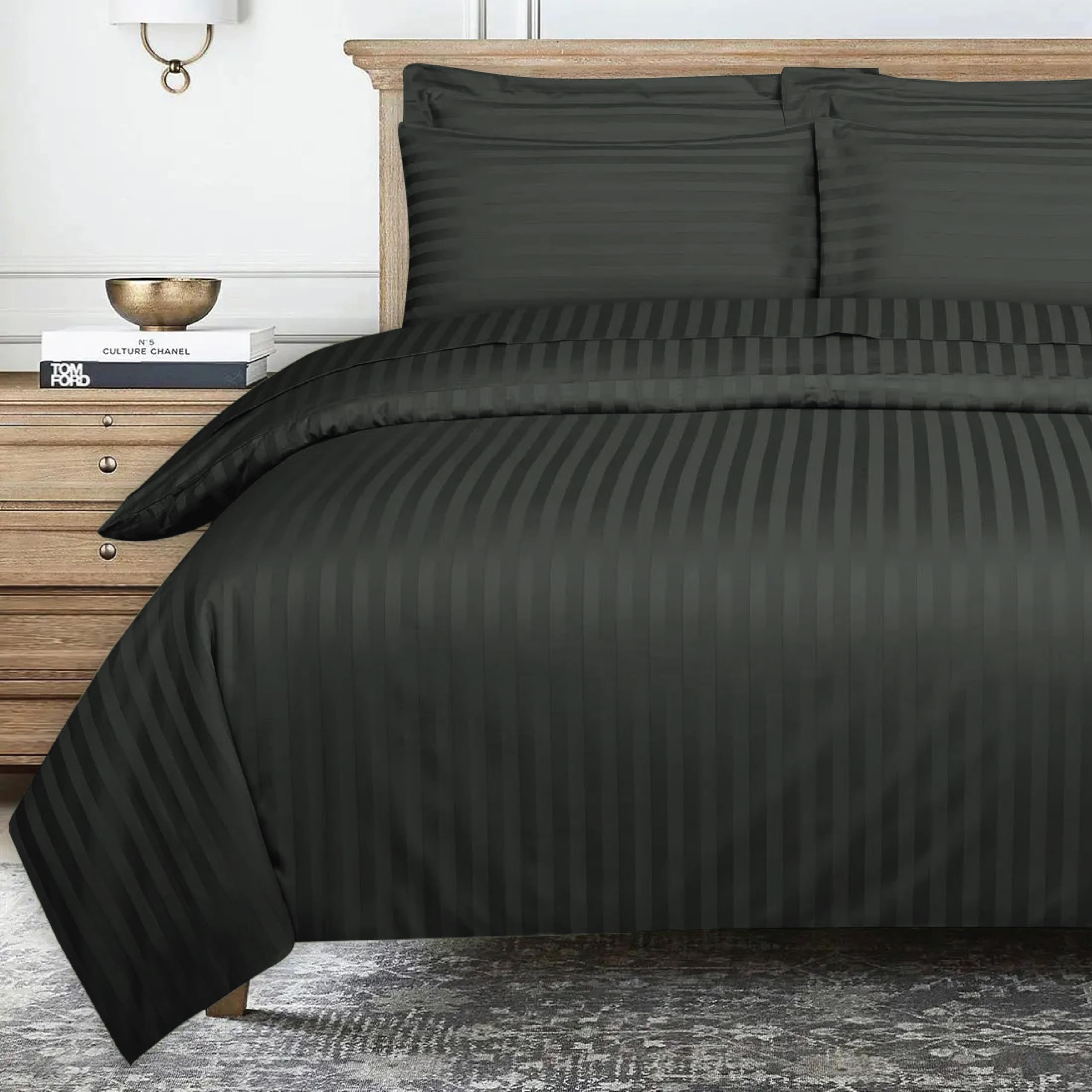 Ev Dekor® Double Duvet Cover Set Hotel Quality Stripes Satin Bedding Double Bed Set including 2 Pillowcases - Image 3