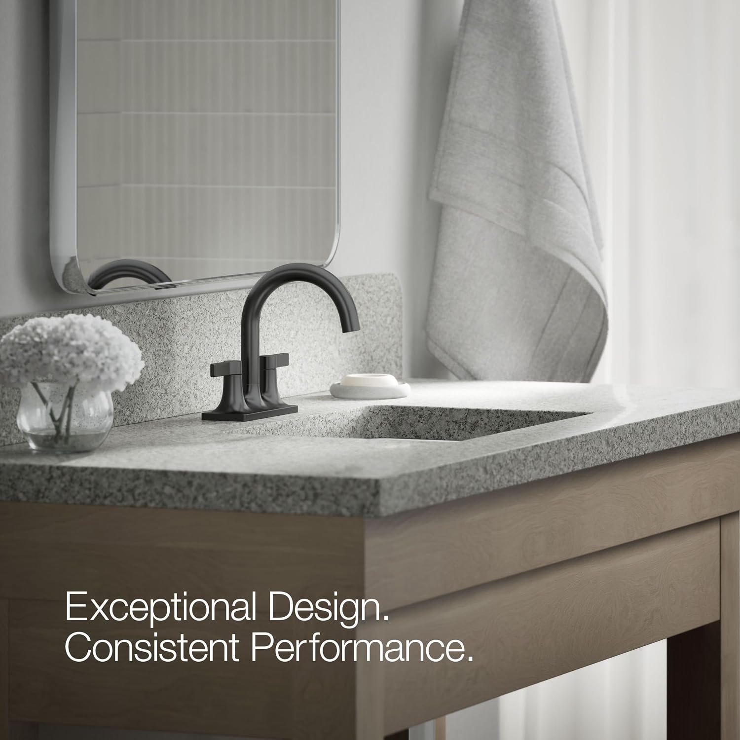 KOHLER K-28124-4-BL Venza® Centerset Bathroom Sink Faucet, 3-Hole, 1.2 GPM, Easy Installation, Corrosion Resistant, Matte Black
