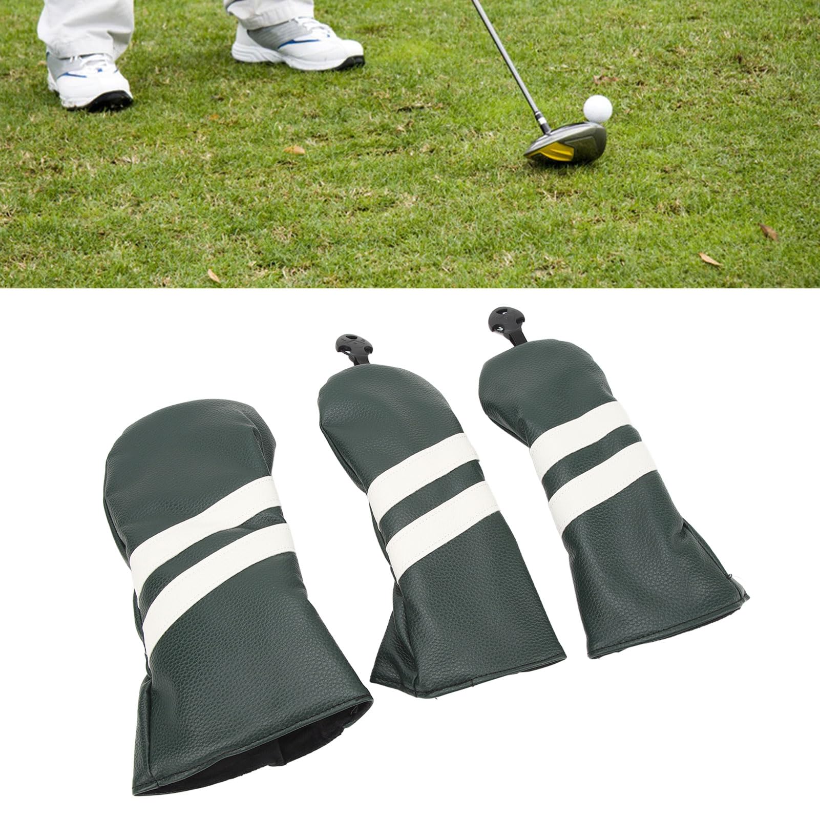 Copricapo per club, 3 pezzi Copri testa per driver in PU Protezione per club Etichetta girevole antipolvere ibrida in legno Fairway per sport da golf all'aperto